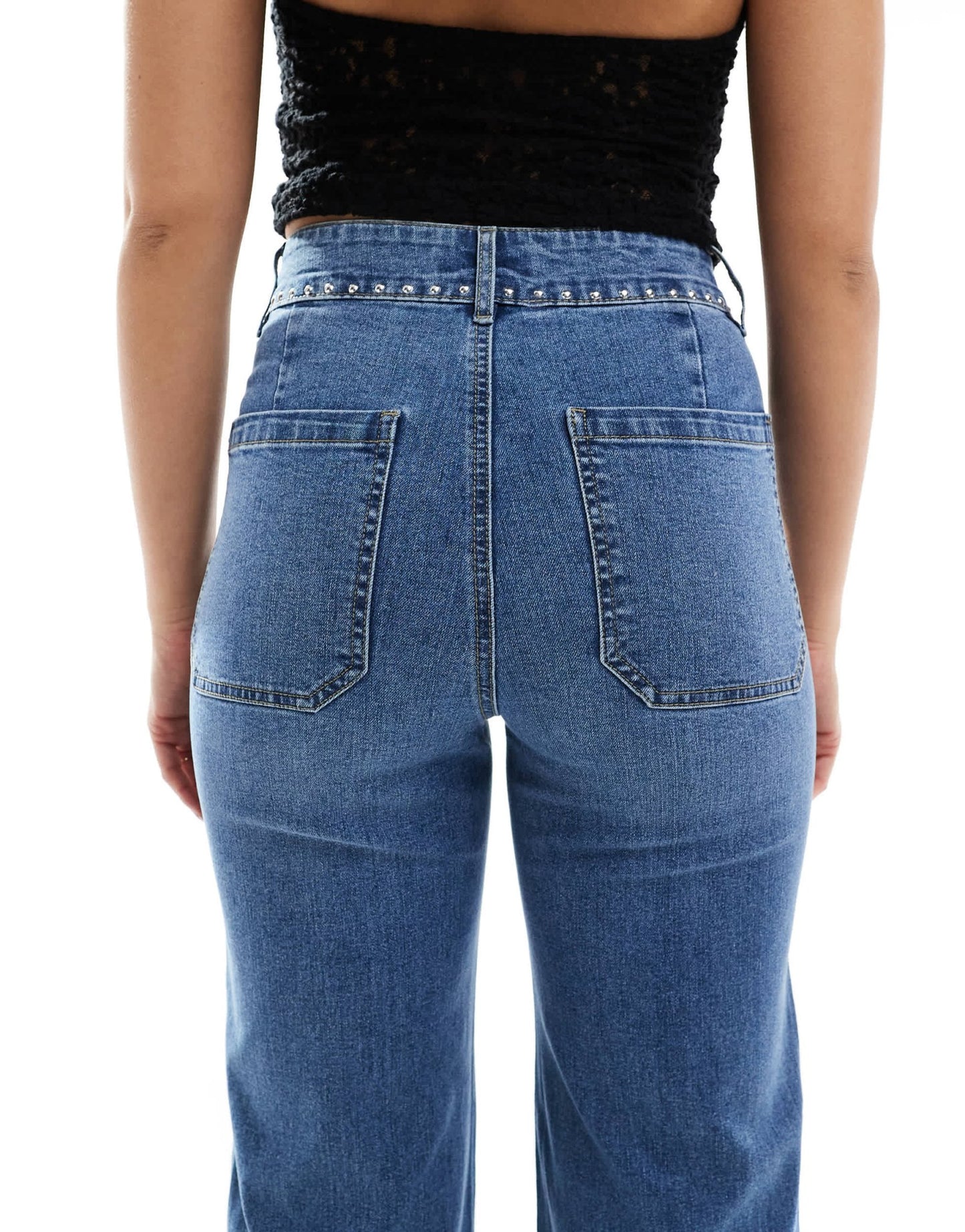 ONLY Juicy high waist wide leg jeans with stud in light wash - ASOS Sample Sale