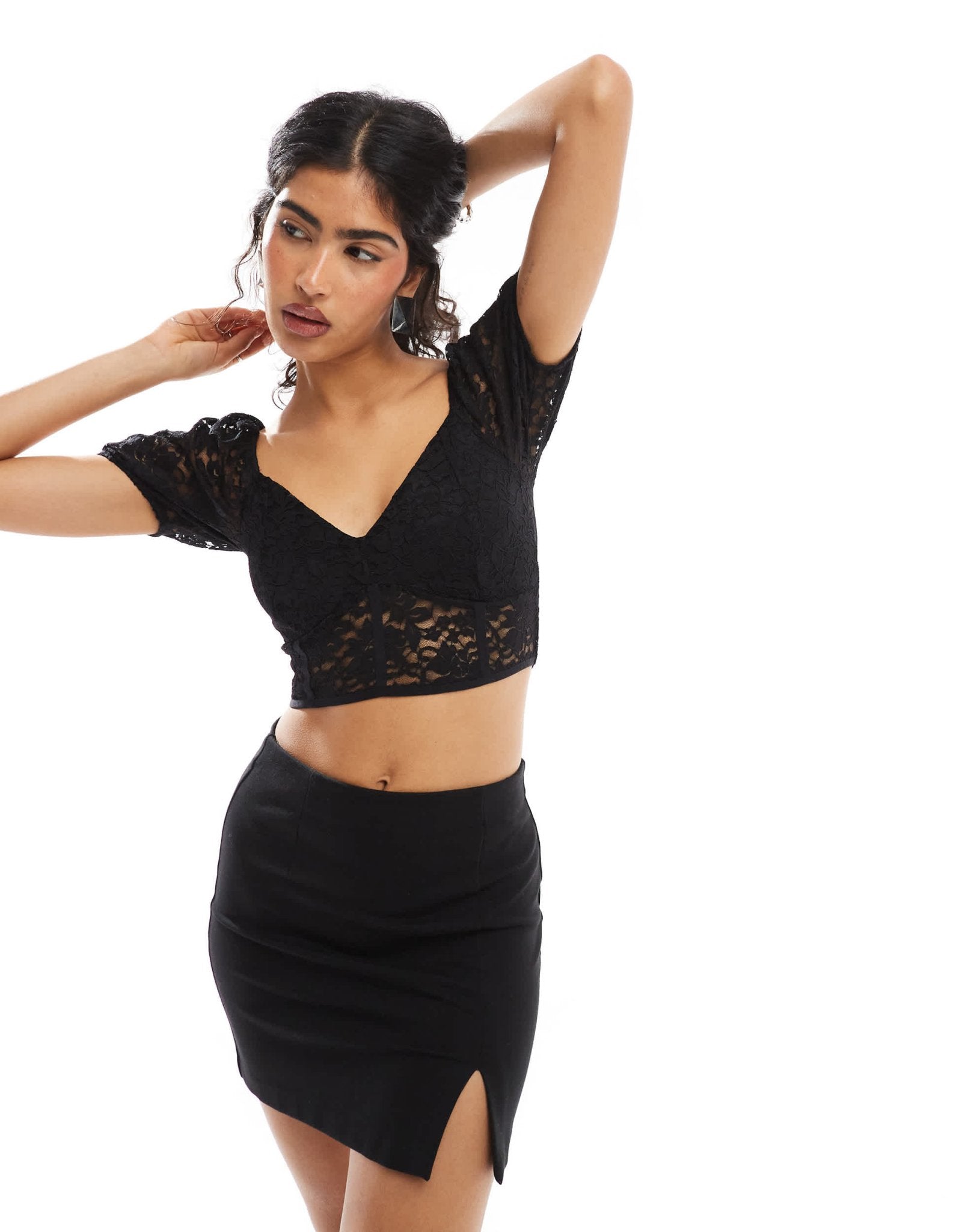ONLY lace cropped top in black - ASOS Sample Sale