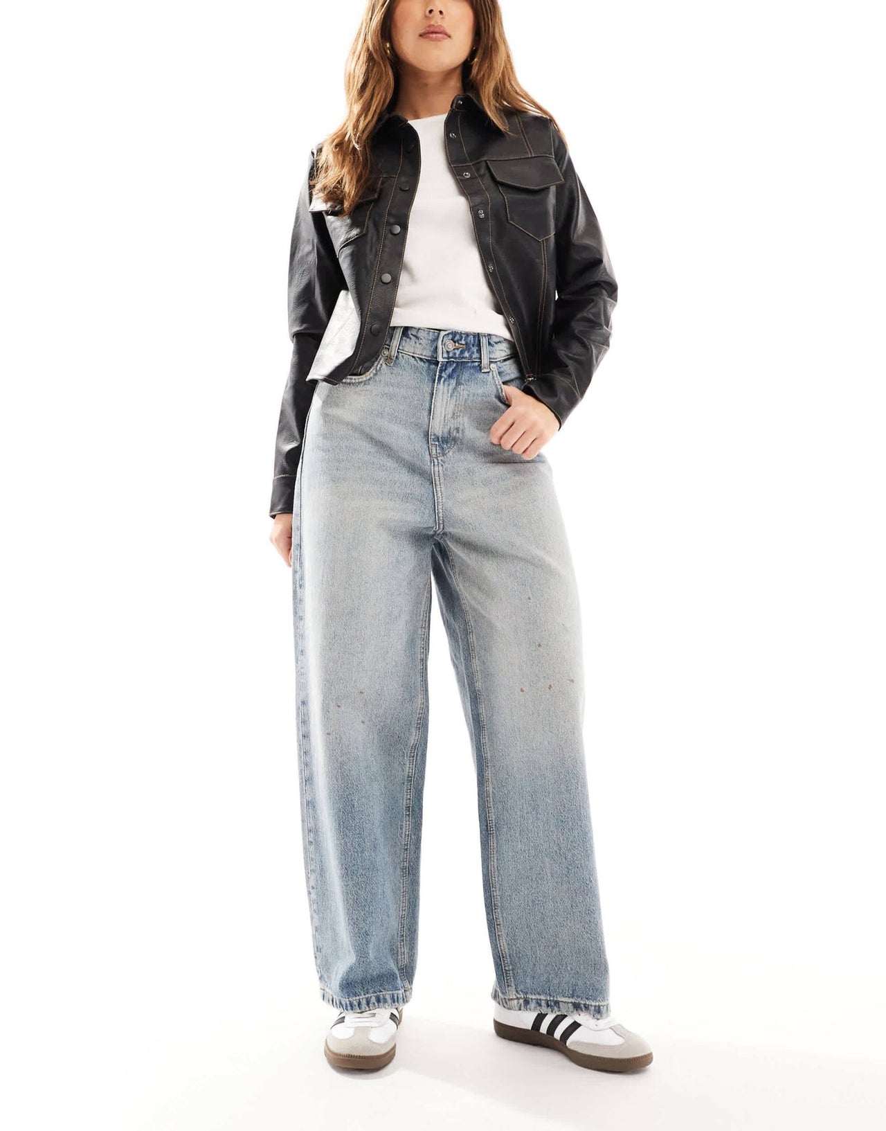 ONLY Lafayette mid waist wide leg jeans in stained vintage blue - ASOS Sample Sale
