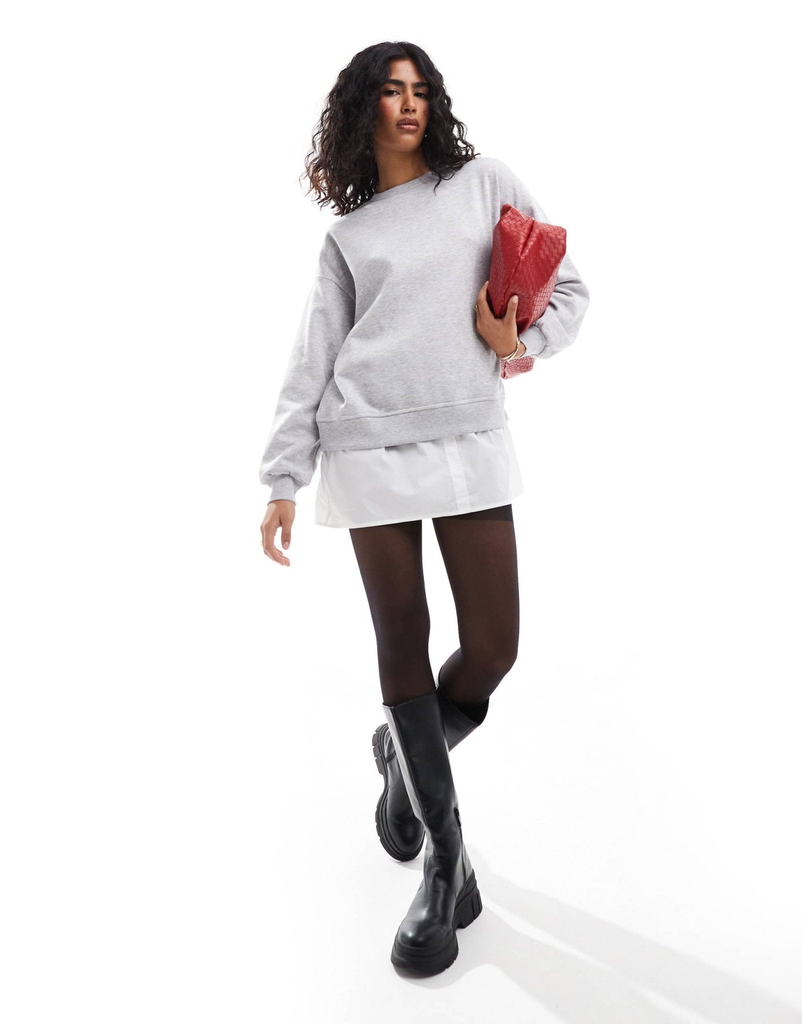 ONLY layered sweat mini dress in light grey - ASOS Sample Sale