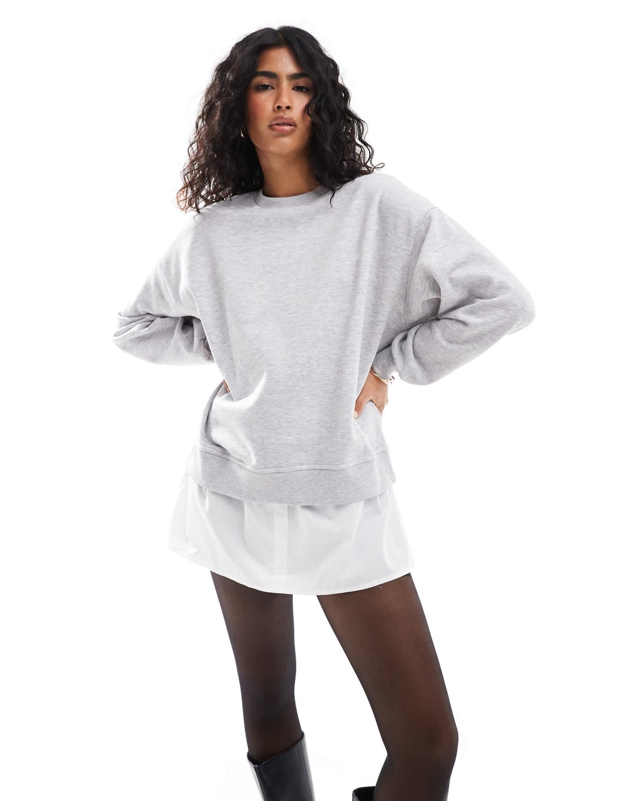 ONLY layered sweat mini dress in light grey - ASOS Sample Sale