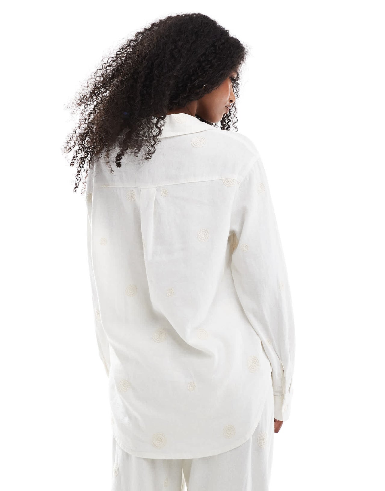 ONLY linen embroidered long sleeve shirt co - ord in white - ASOS Sample Sale