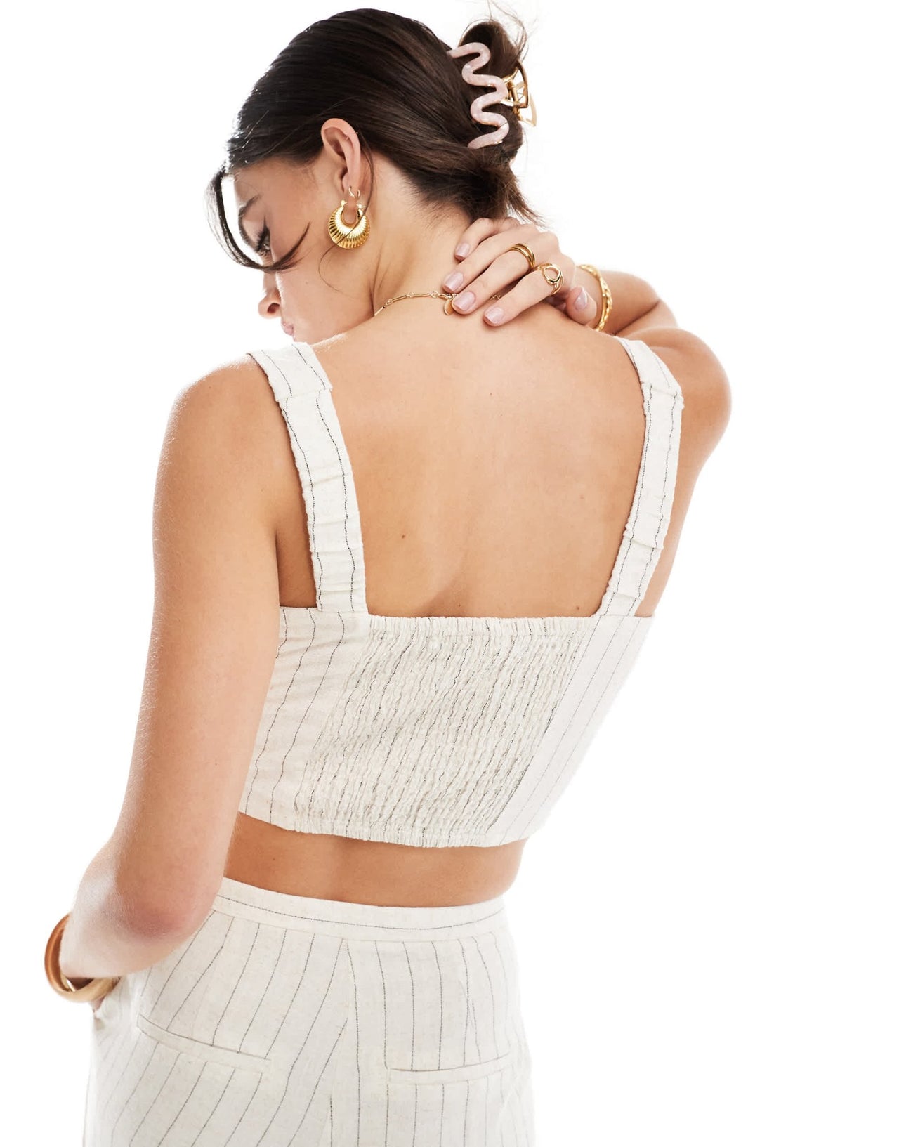 ONLY linen mix cropped top co - ord in stone pinstripe - ASOS Sample Sale