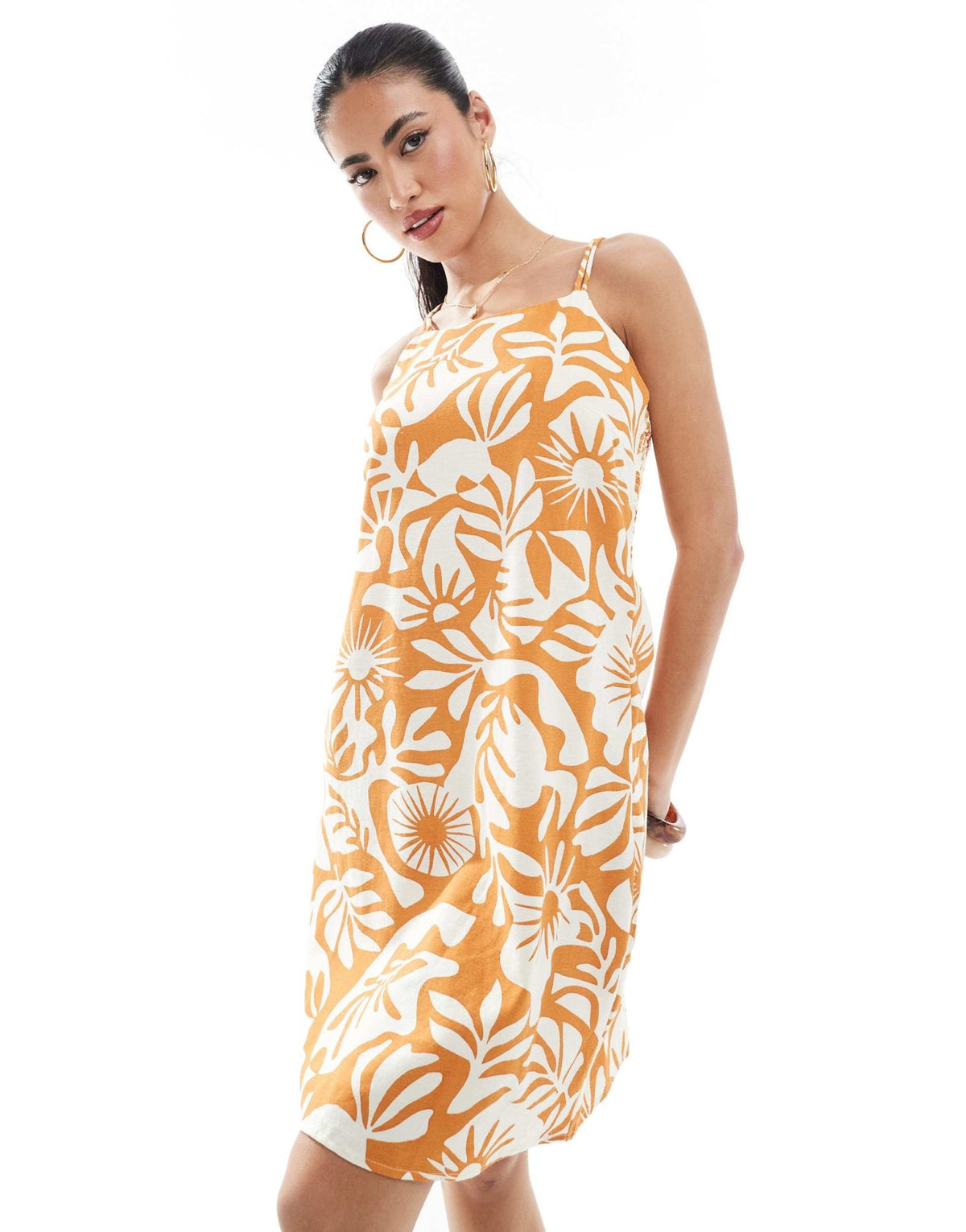 ONLY linen mix mini dress in orange sunshine print - ASOS Sample Sale