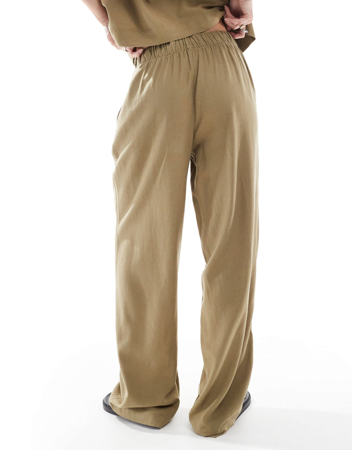 ONLY linen mix pull on trousers co-ord in light khaki - ASOS Sample Sale