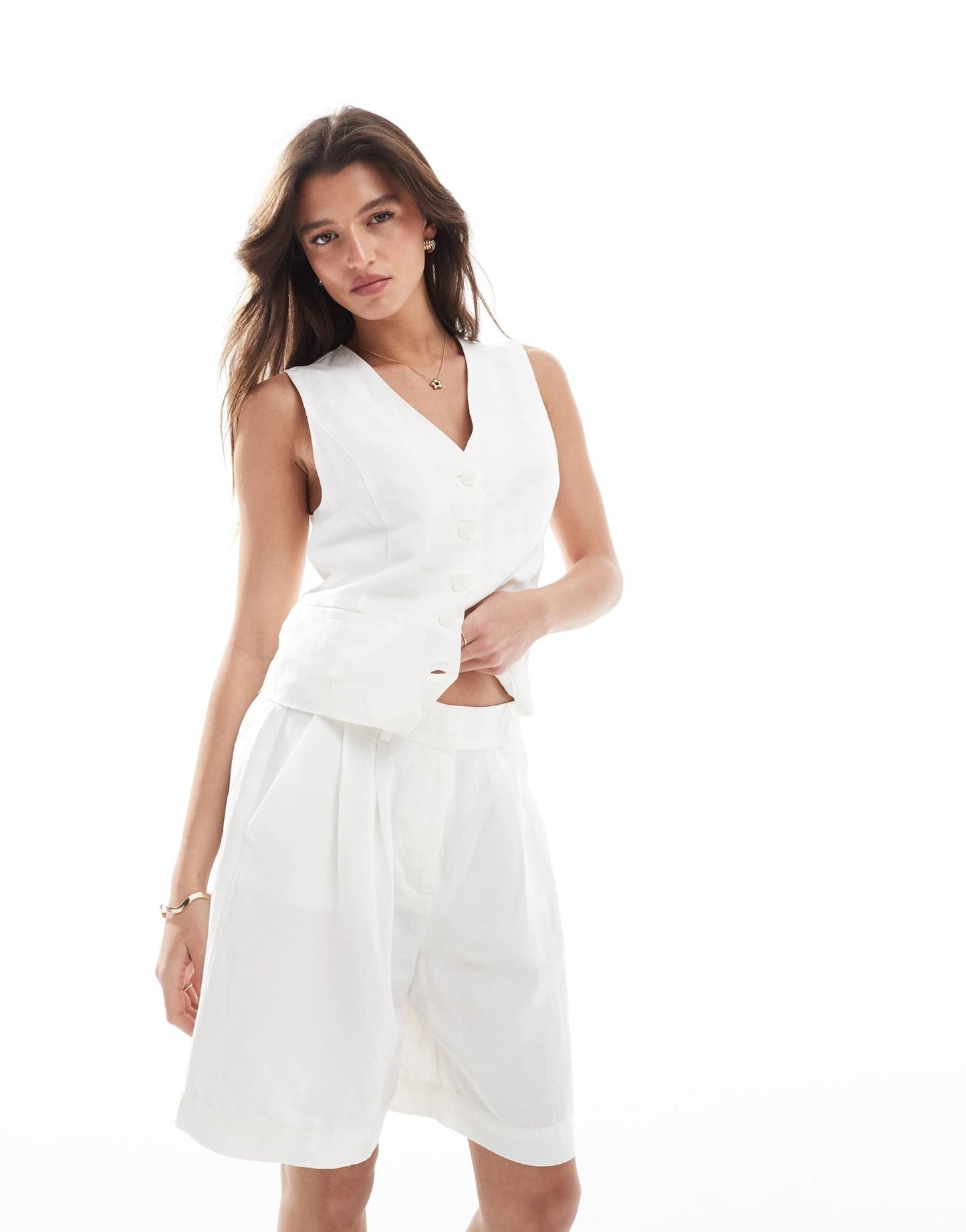 ONLY linen mix tailored short co-ord in white - ASOS Sample Sale