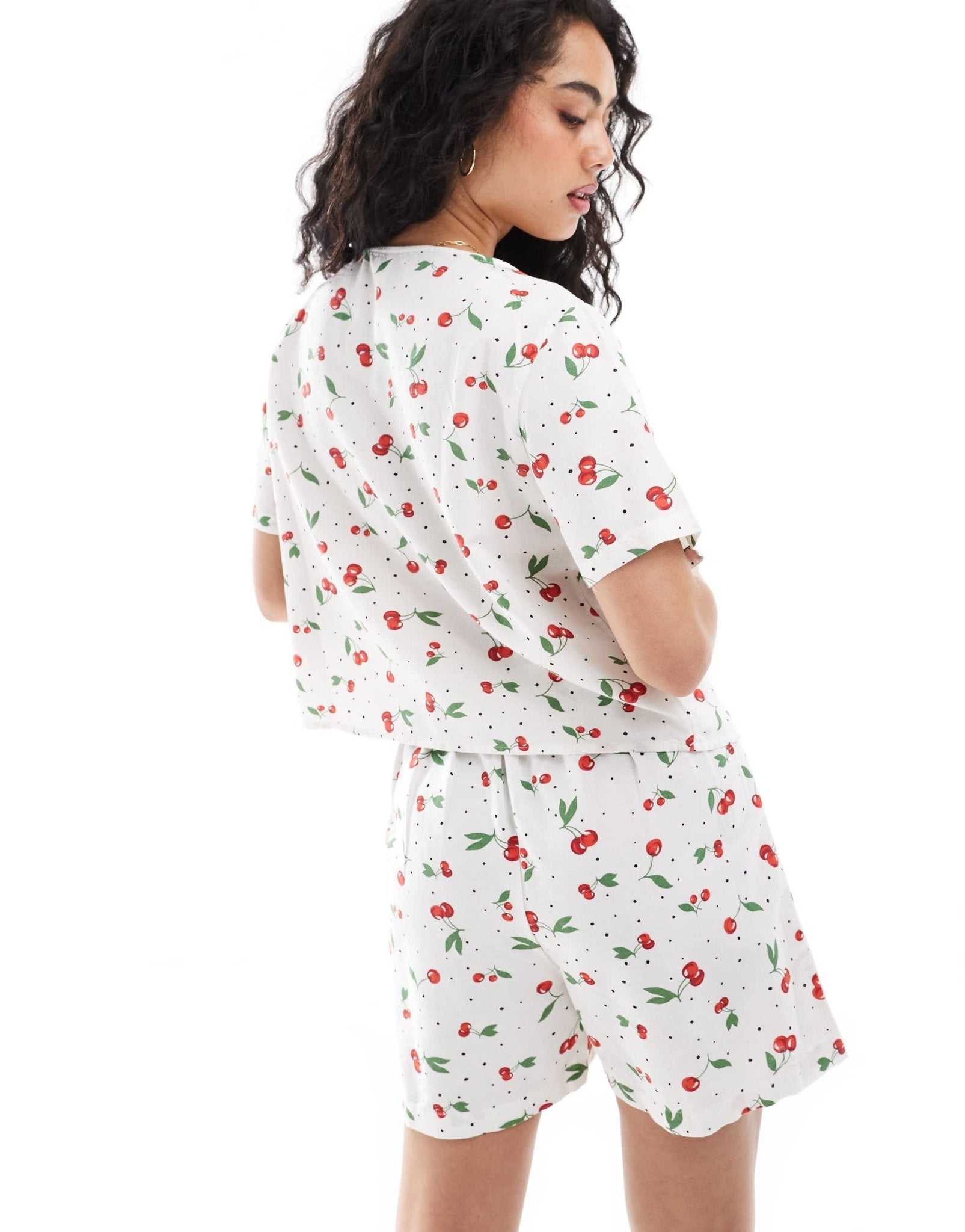 ONLY linen mix tie front top co - ord in cherry print - ASOS Sample Sale