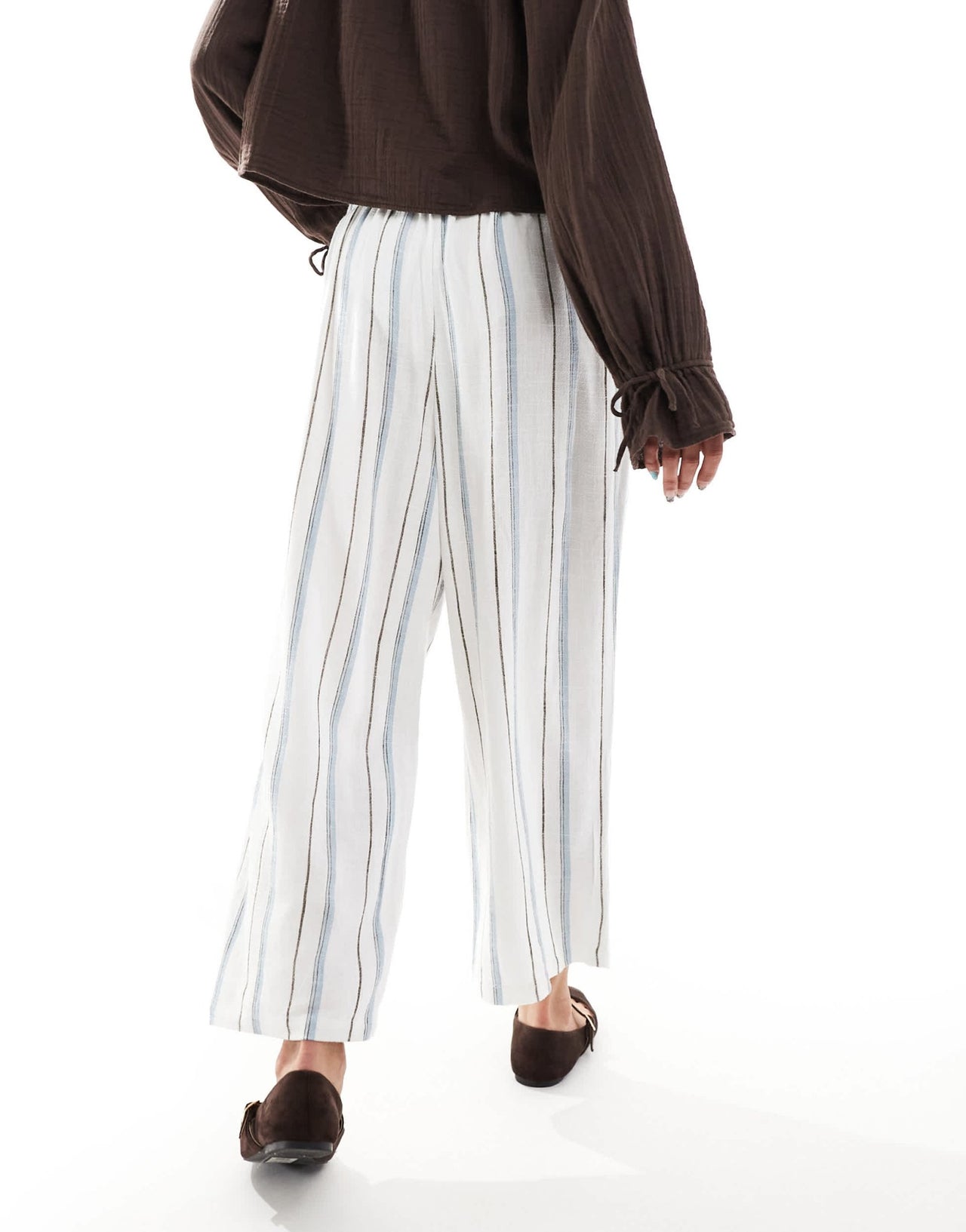 ONLY linen mix wide leg trousers in cream and blue stripe - ASOS Sample Sale