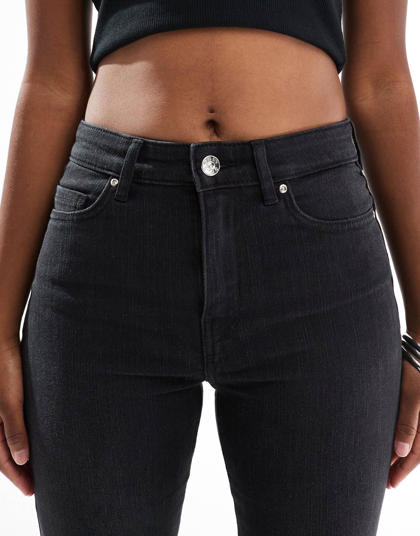 ONLY Lola high waisted flare jeans in washed black - ASOS Sample Sale