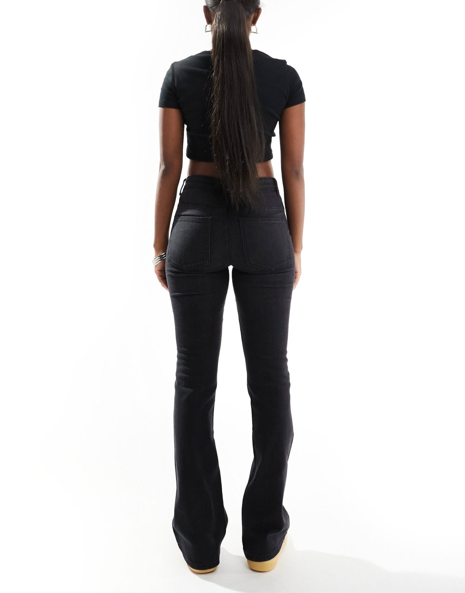 ONLY Lola high waisted flare jeans in washed black - ASOS Sample Sale