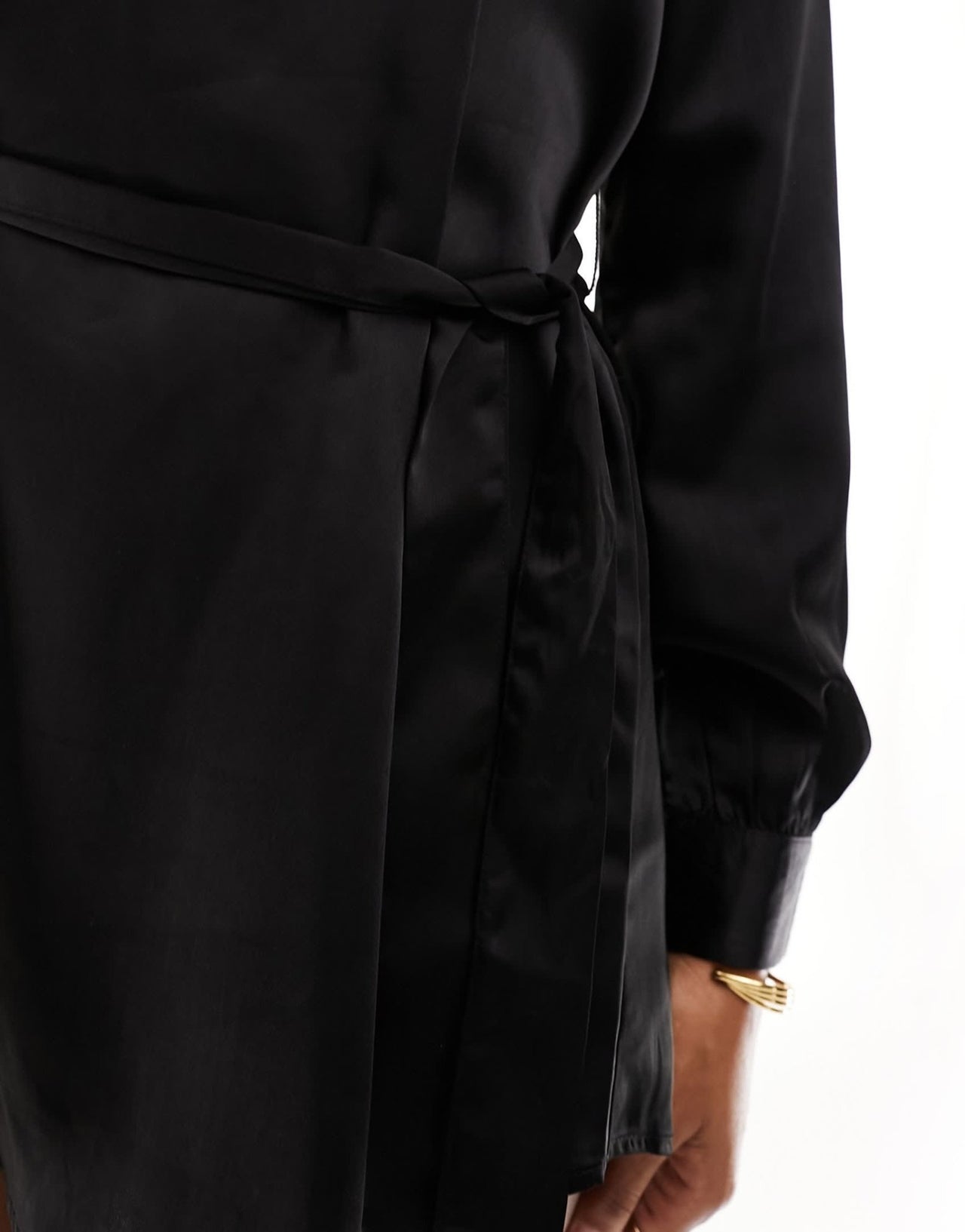 Only long sleeve satin wrap mini dress in black - ASOS Sample Sale