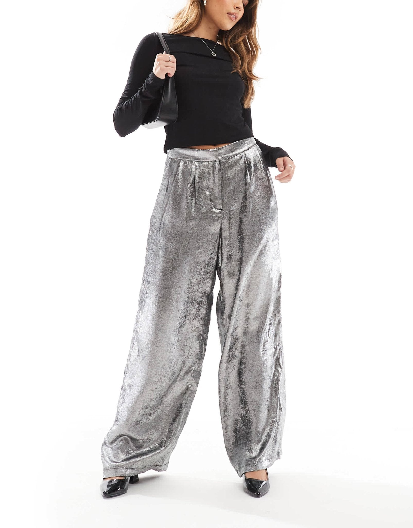 ONLY loose fit metallic trousers in silver - ASOS Sample Sale