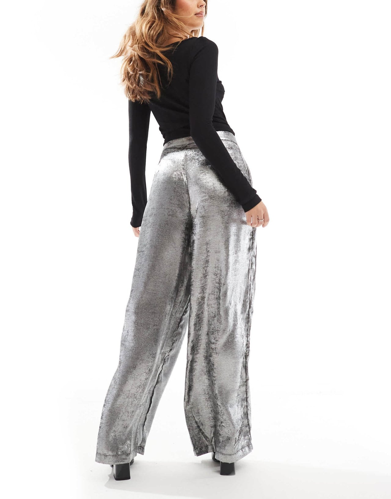 ONLY loose fit metallic trousers in silver - ASOS Sample Sale