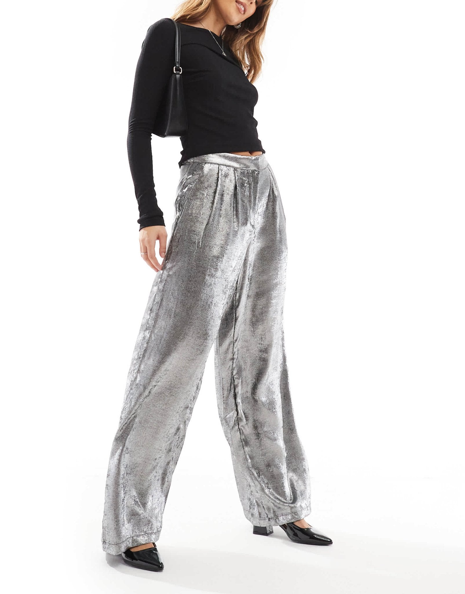 ONLY loose fit metallic trousers in silver - ASOS Sample Sale