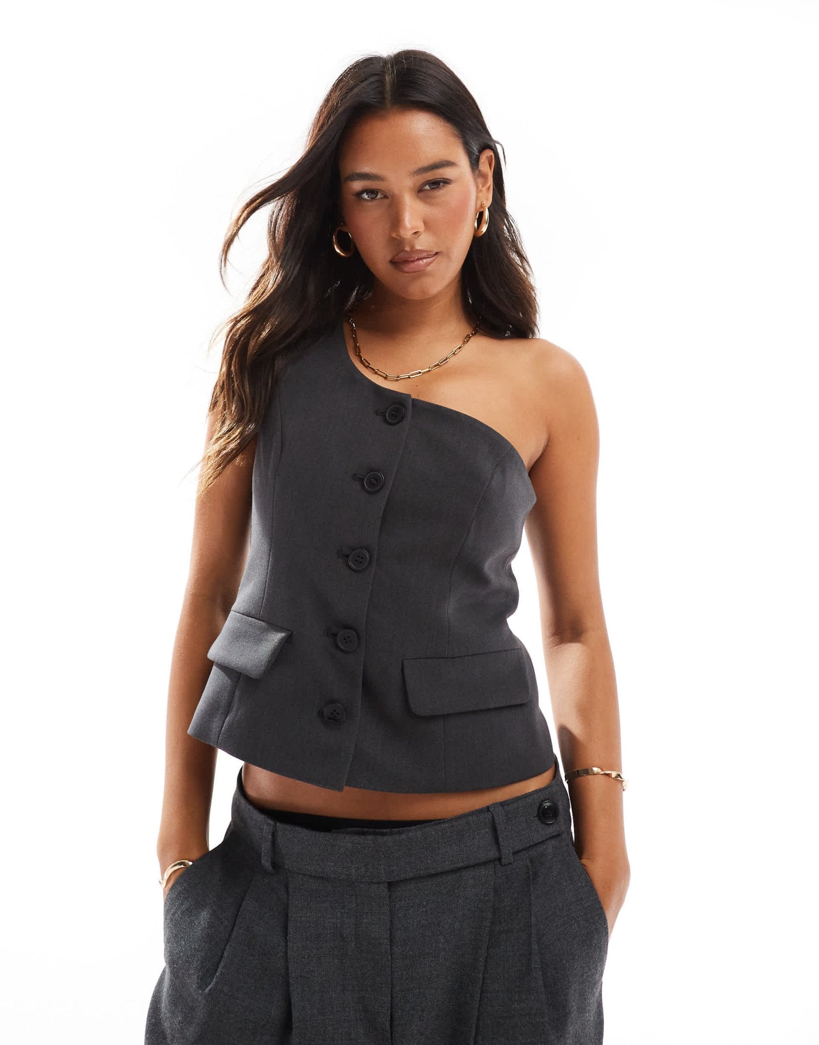 ONLY one shoulder tailored top in grey - ASOS Sample Sale