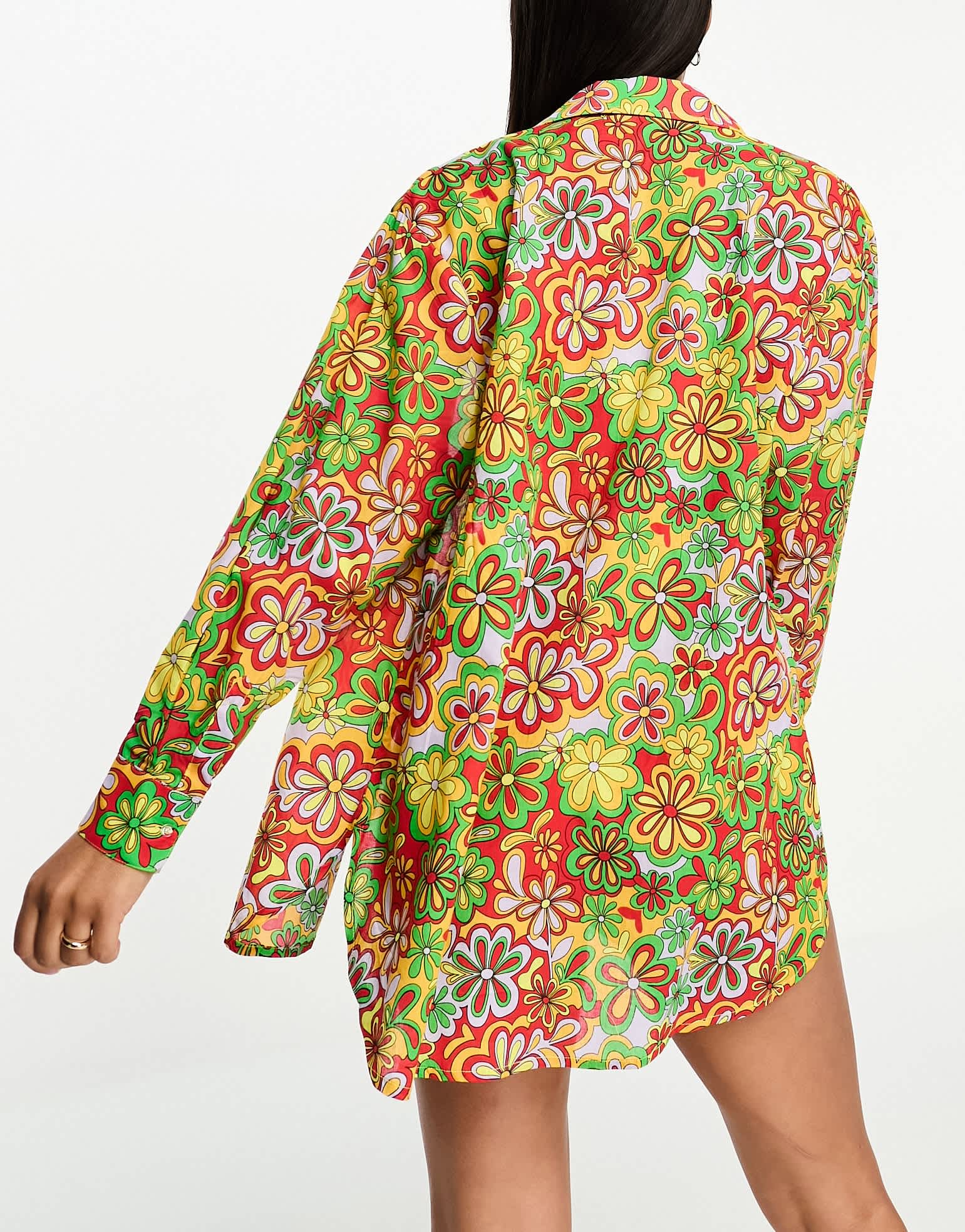 ONLY oversized beach shirt in bright 70s floral - ASOS Sample Sale