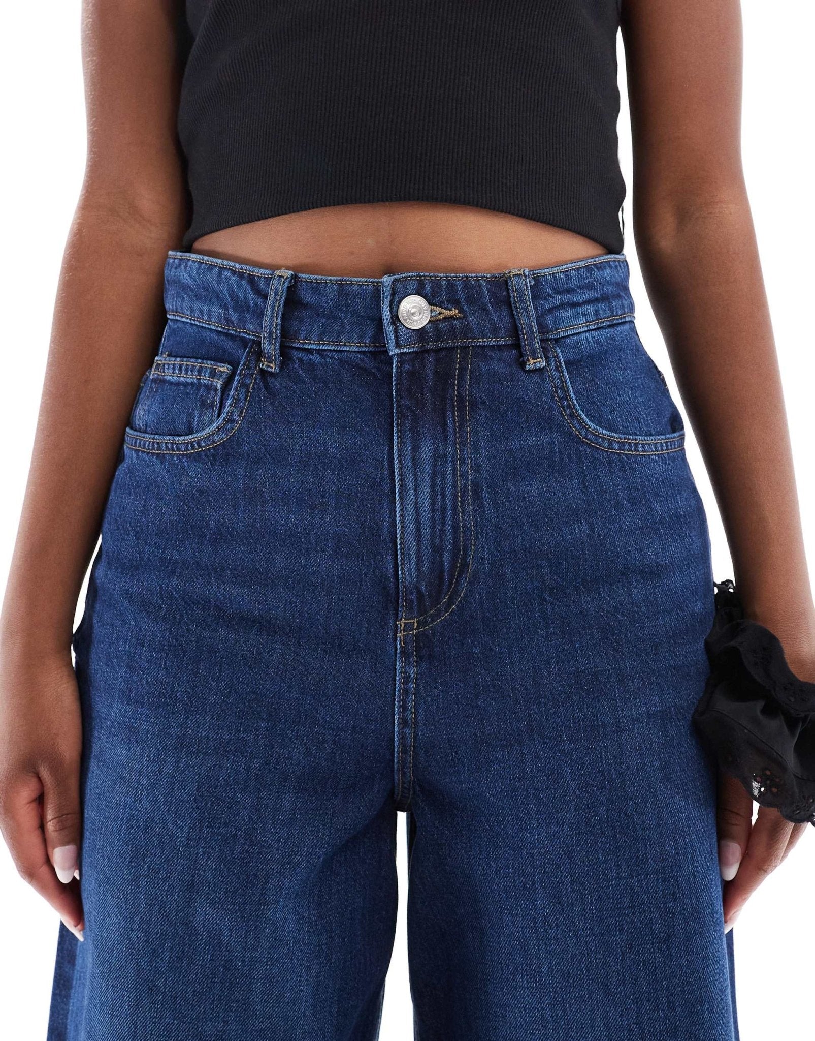 ONLY Paulina high waist baggy jeans in dark blue denim - ASOS Sample Sale