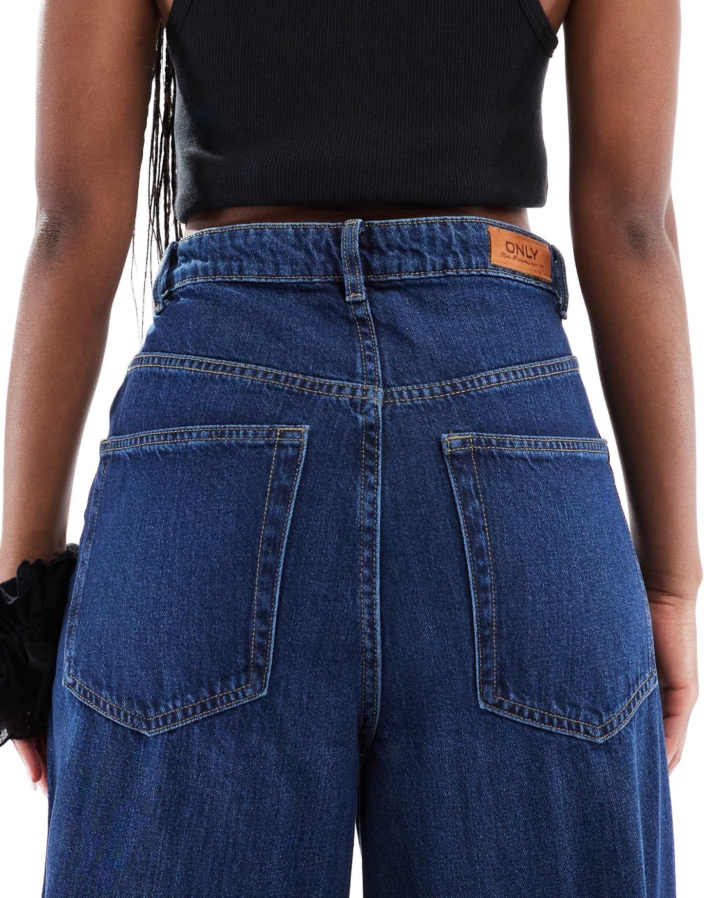 ONLY Paulina high waist baggy jeans in dark blue denim - ASOS Sample Sale