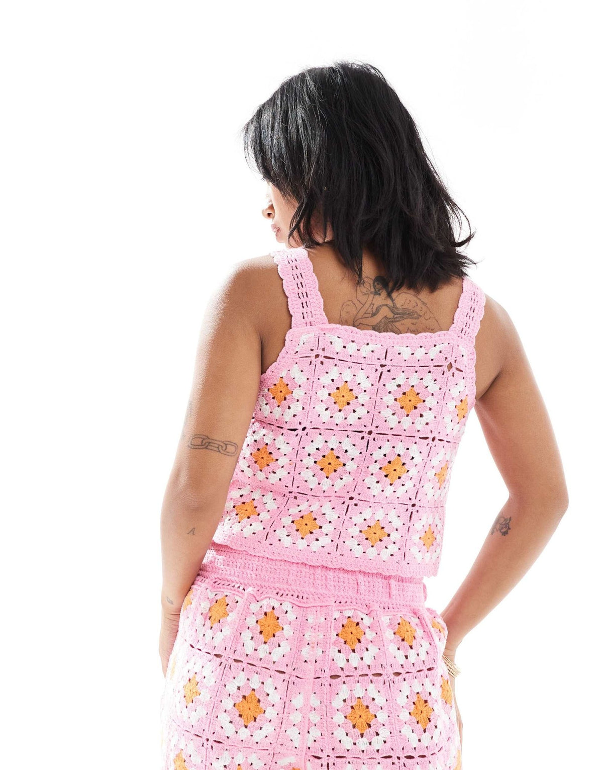 ONLY Petite crochet cropped top co-ord in pink floral - ASOS Sample Sale