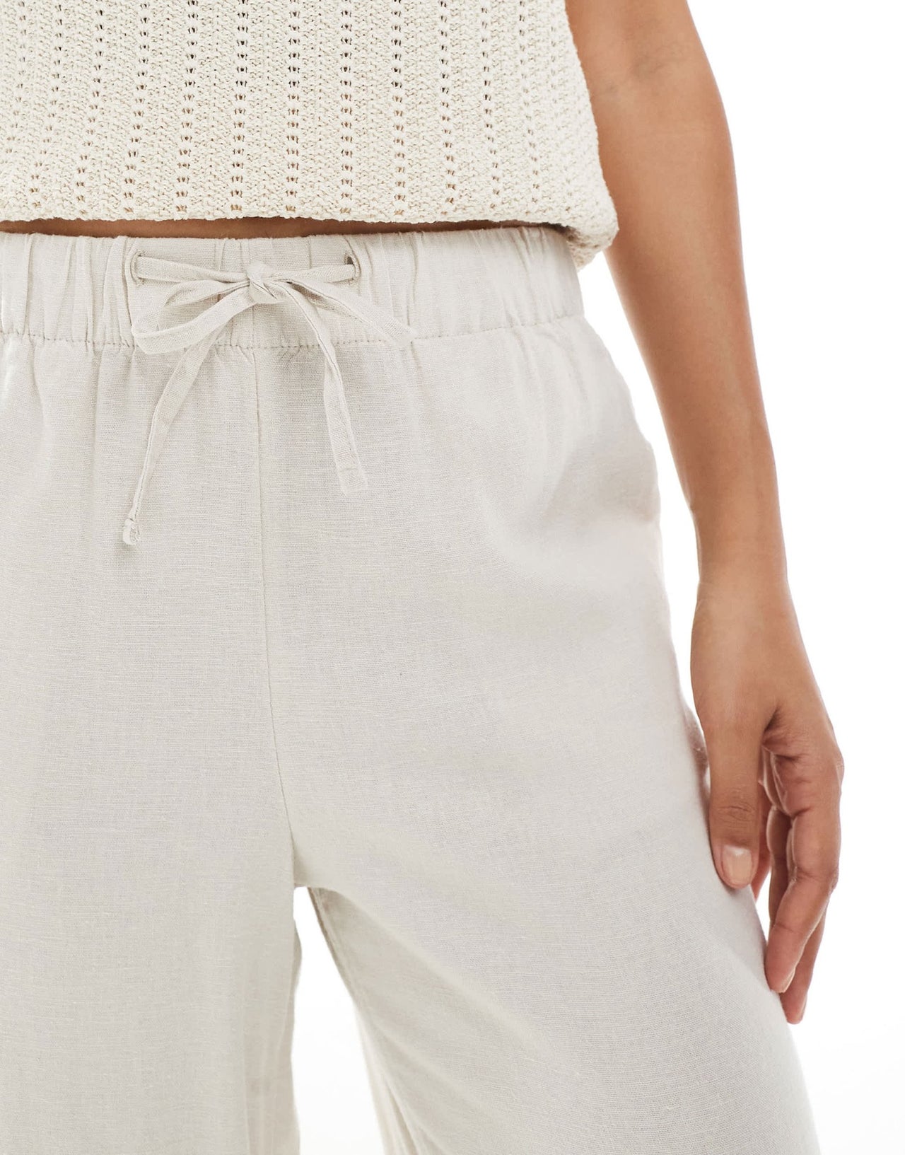 ONLY Petite linen mix pull on trousers in stone - ASOS Sample Sale