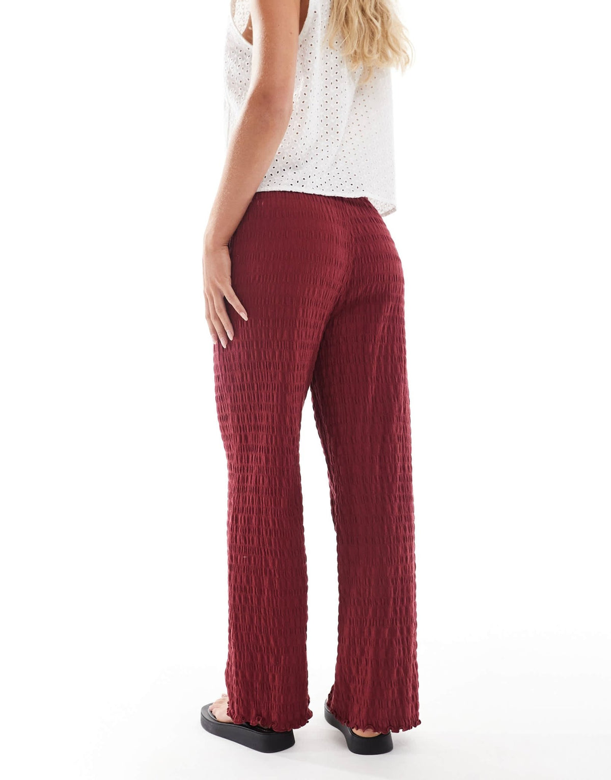 ONLY Petite relaxed fit shirred trousers in burgundy - ASOS Sample Sale