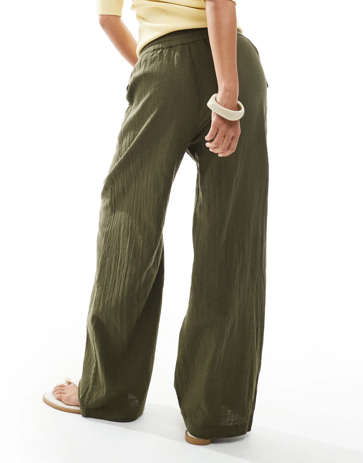 ONLY Petite wide leg linen look trousers in khaki - ASOS Sample Sale