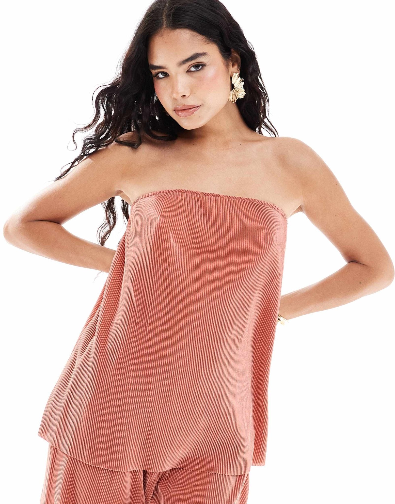 ONLY plisse bandeau longline top co - ord in dusky pink - ASOS Sample Sale