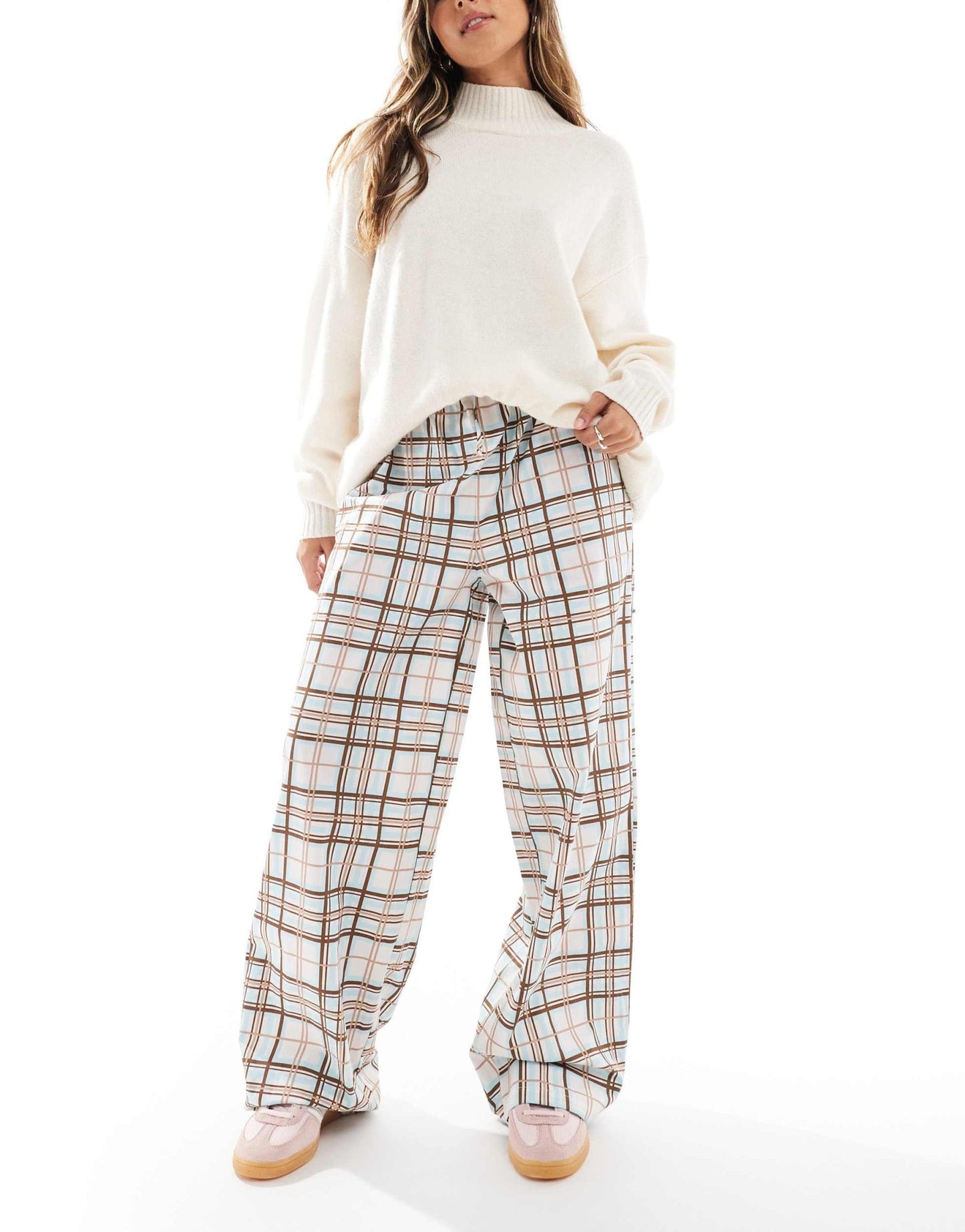 ONLY pull on wide leg trouser in grey check - ASOS Sample Sale