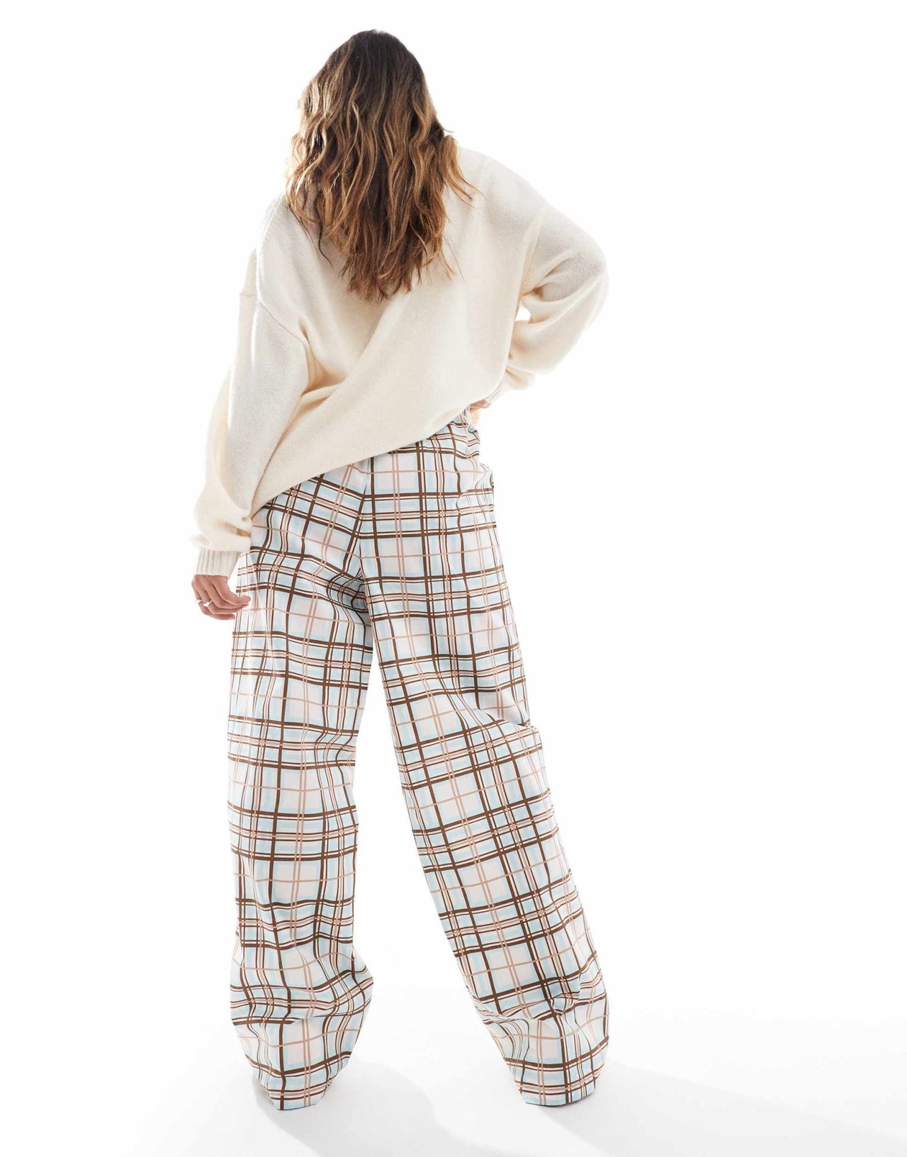 ONLY pull on wide leg trouser in grey check - ASOS Sample Sale