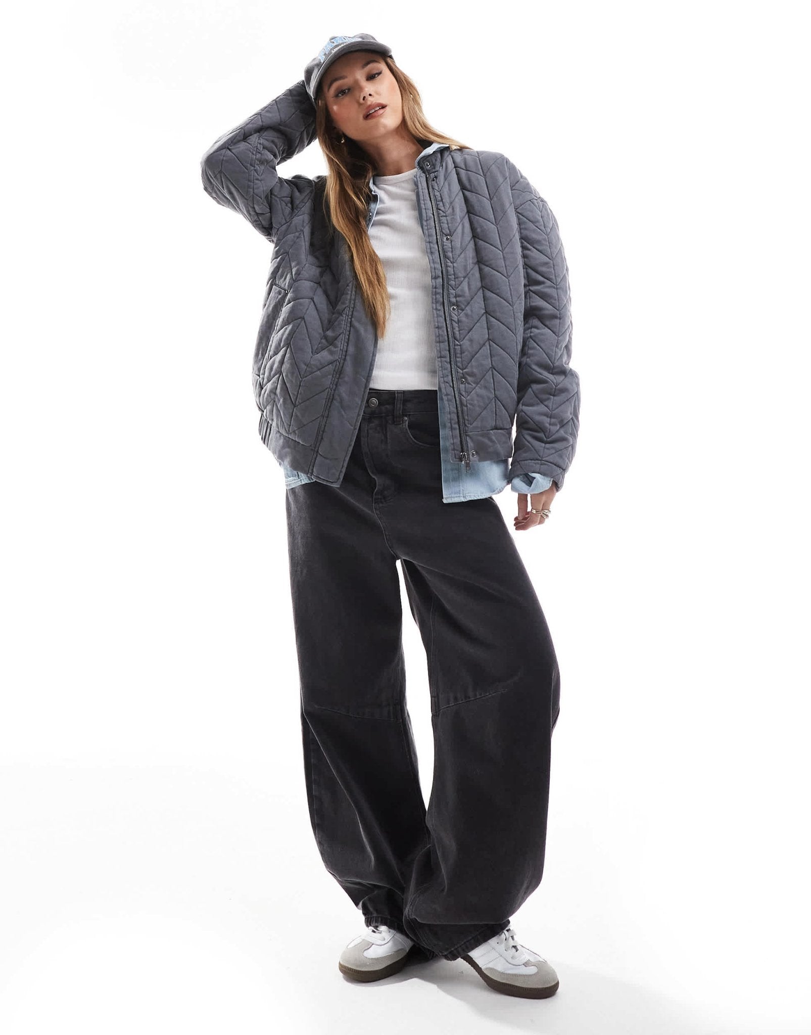 ONLY quilted bomber jacket in washed grey - ASOS Sample Sale
