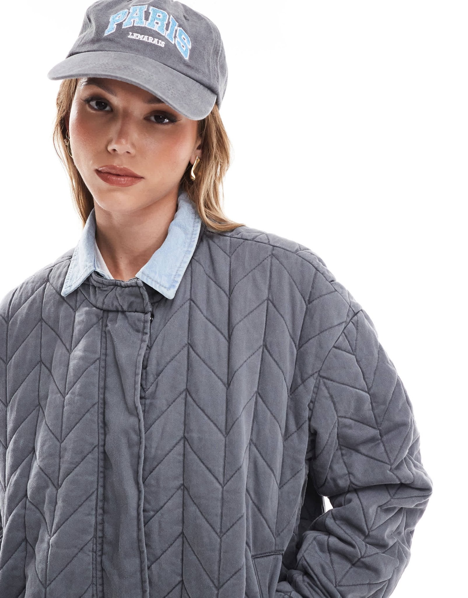 ONLY quilted bomber jacket in washed grey - ASOS Sample Sale