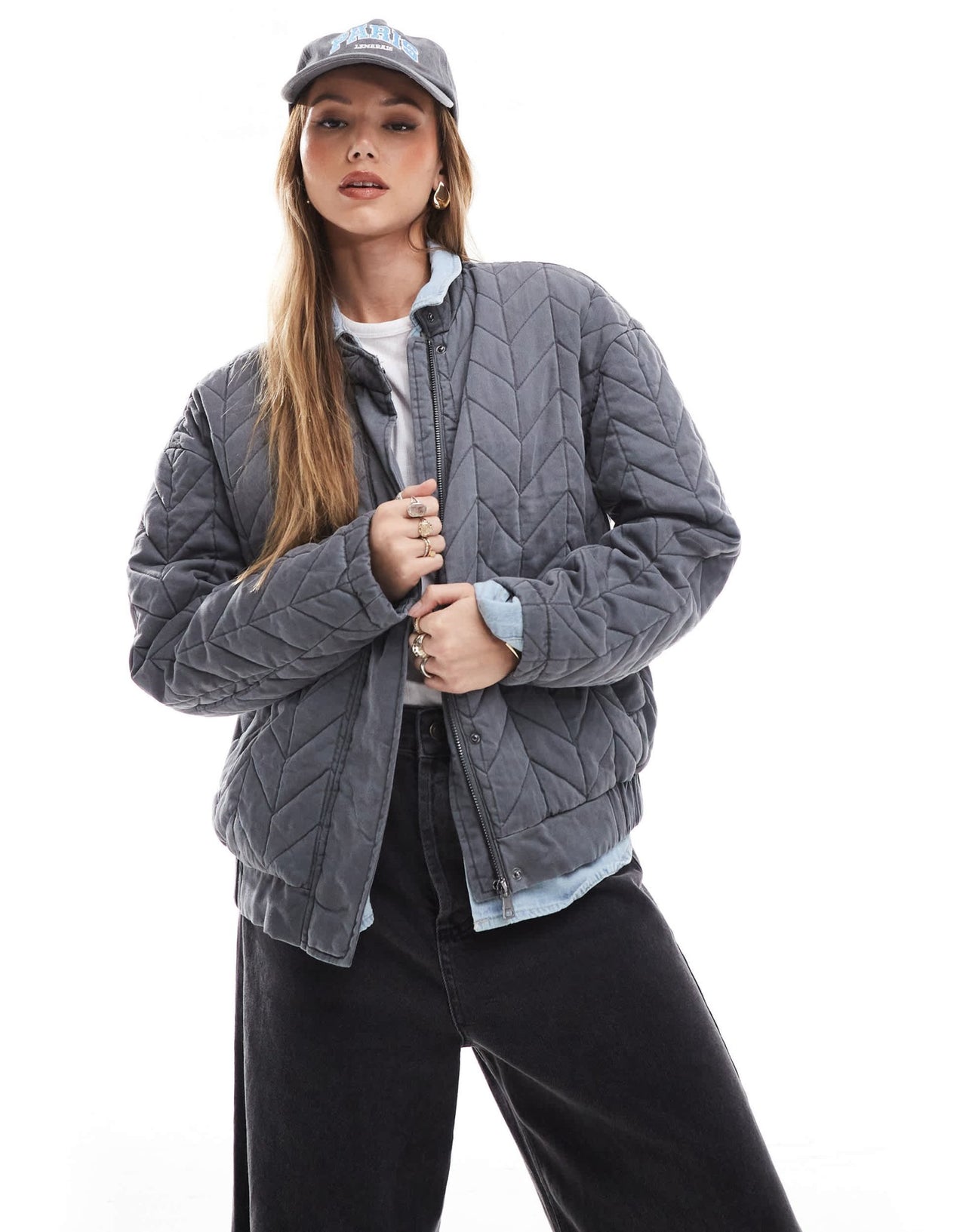 ONLY quilted bomber jacket in washed grey - ASOS Sample Sale
