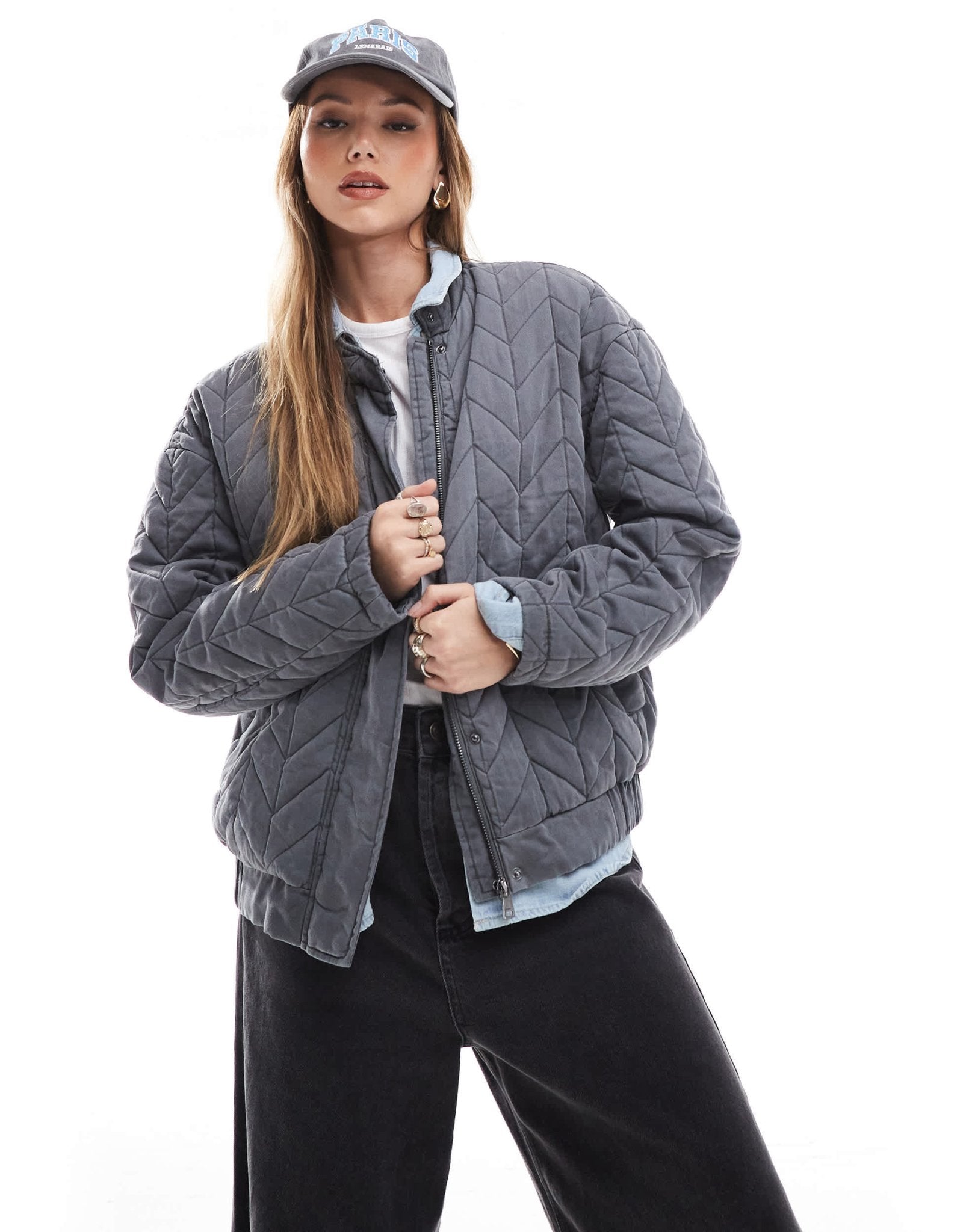 ONLY quilted bomber jacket in washed grey - ASOS Sample Sale