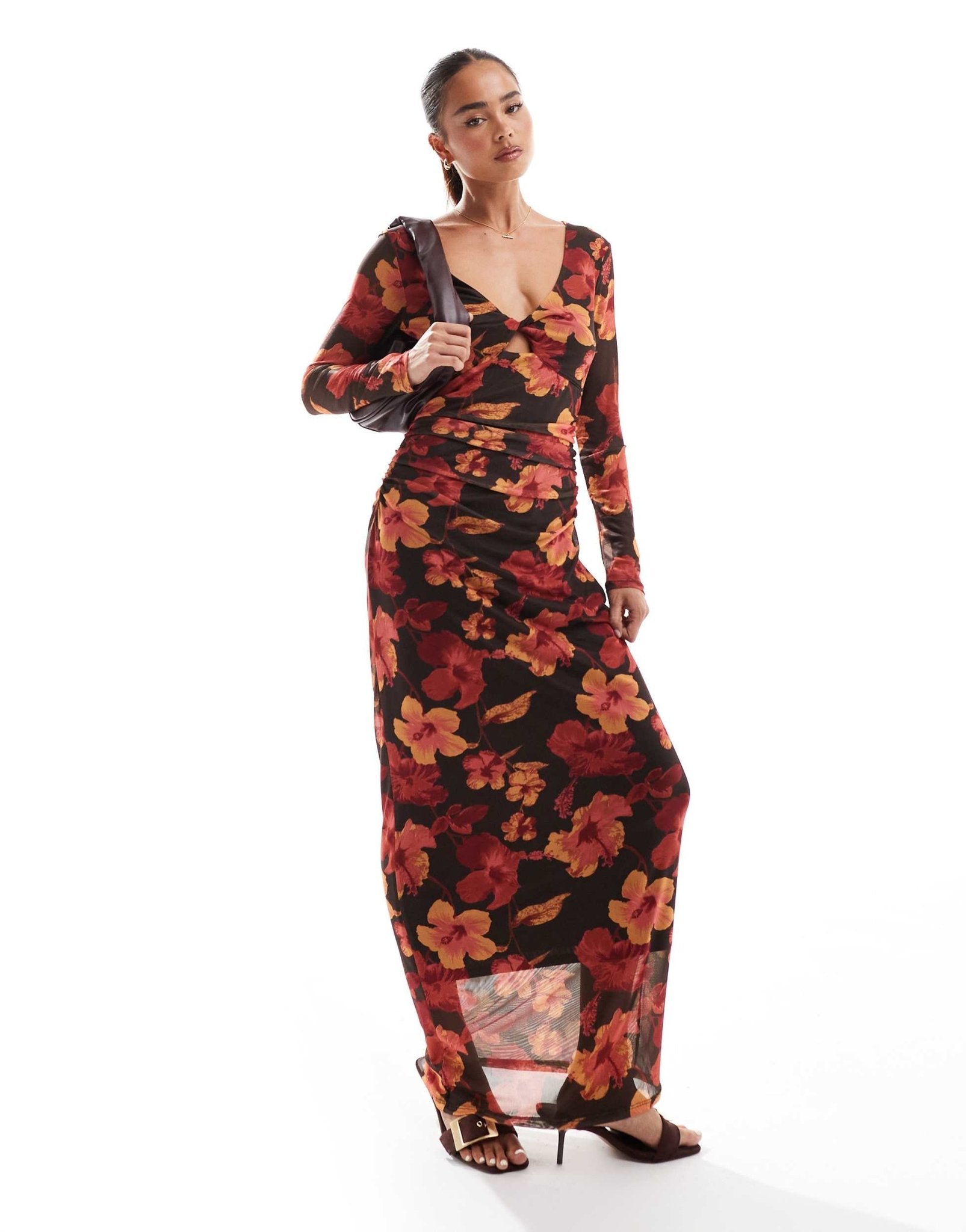 ONLY reversible maxi dress in dark brown floral - ASOS Sample Sale