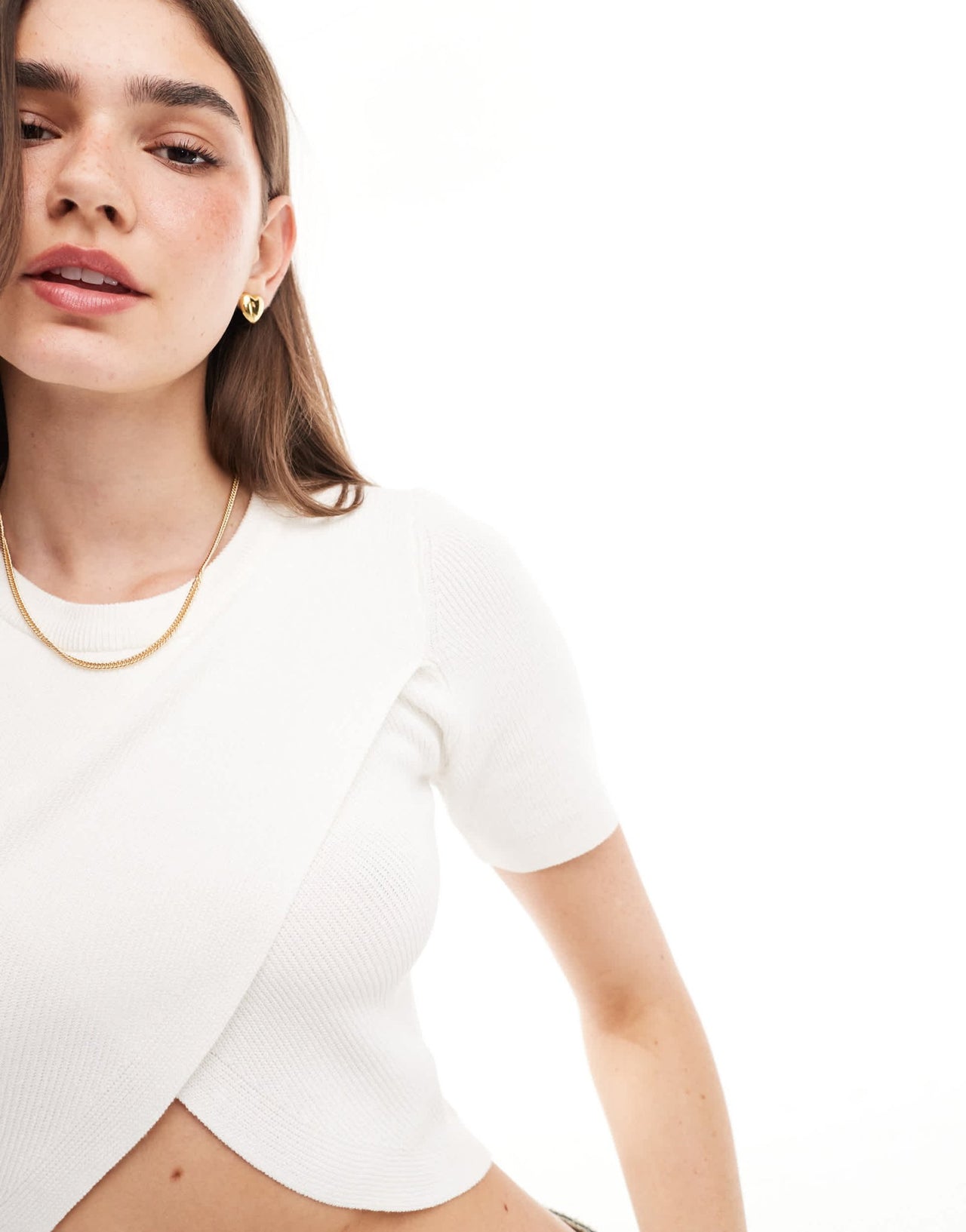 ONLY ribbed cross front crop top in cream - ASOS Sample Sale