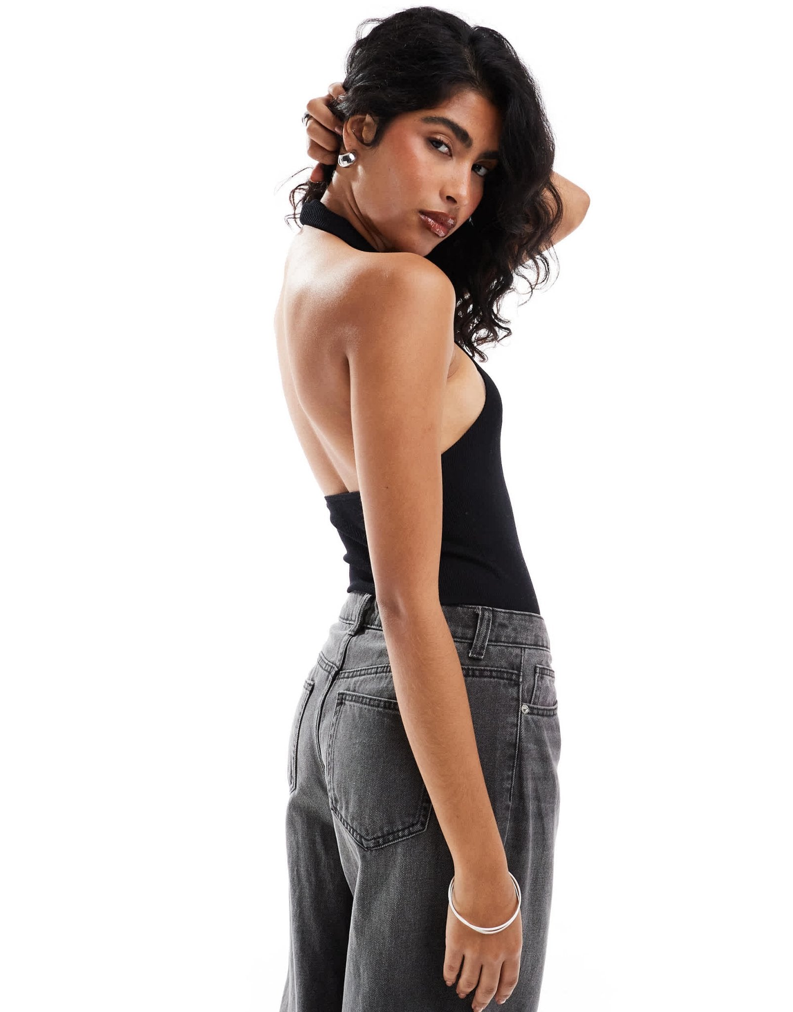 ONLY seamless ribbed halterneck body in black - ASOS Sample Sale