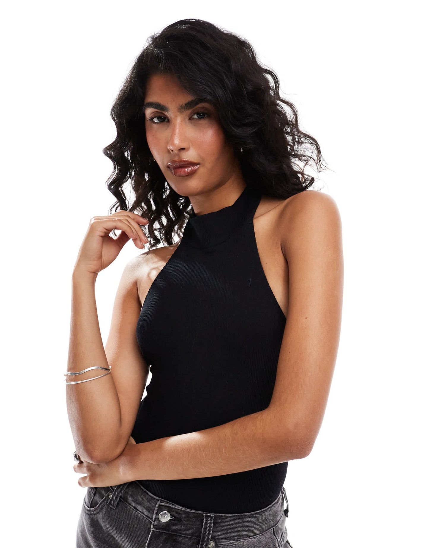 ONLY seamless ribbed halterneck body in black - ASOS Sample Sale