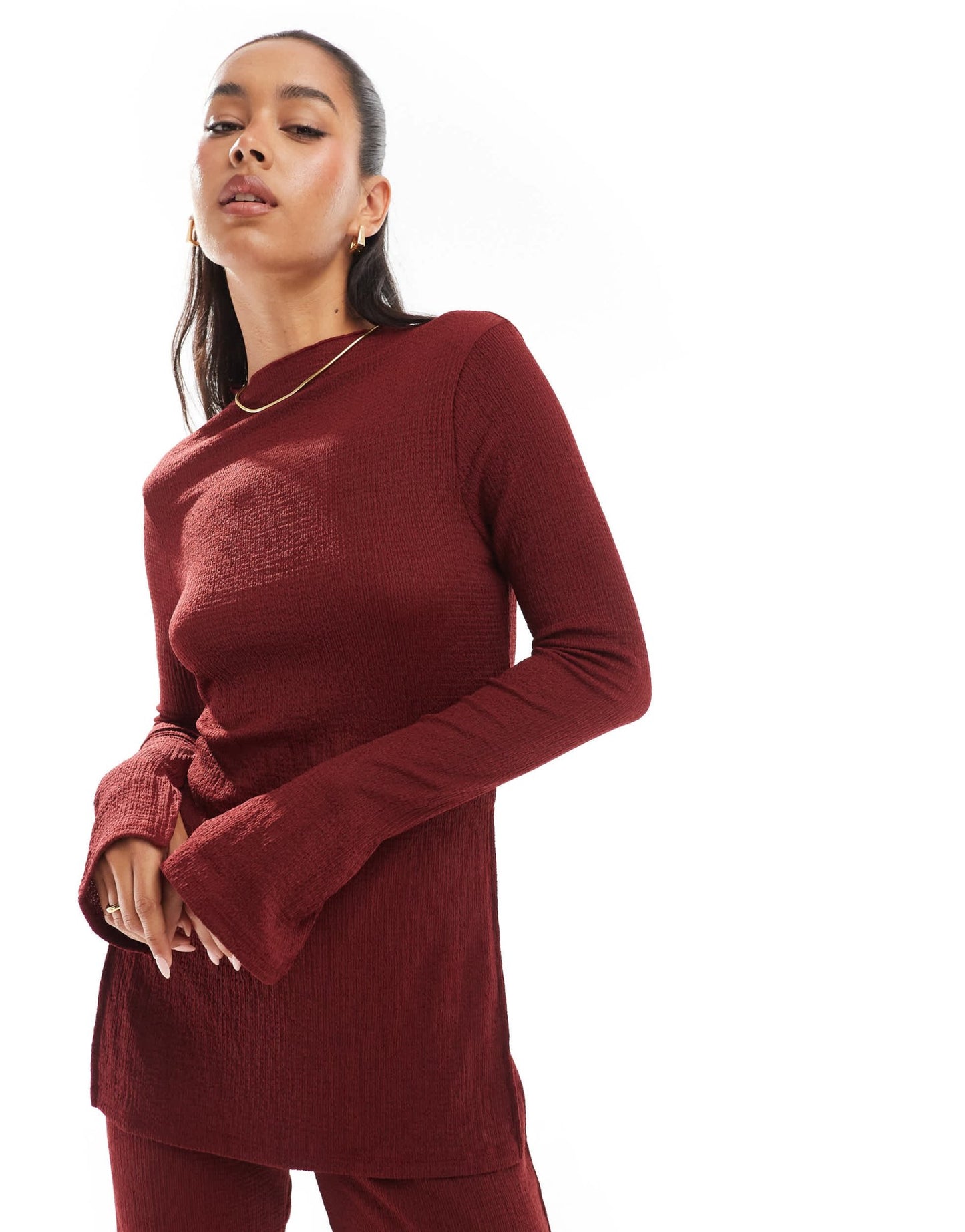 ONLY side split textured top co - ord in burgundy - ASOS Sample Sale