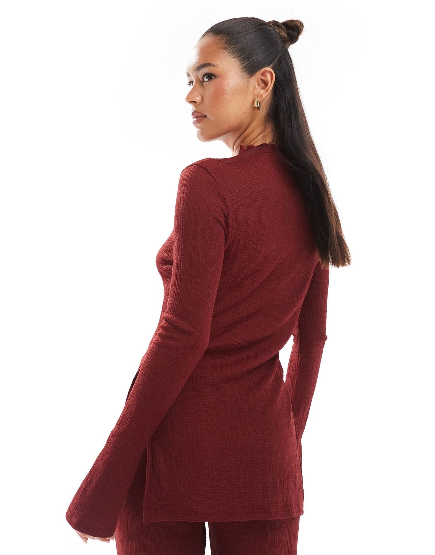 ONLY side split textured top co - ord in burgundy - ASOS Sample Sale