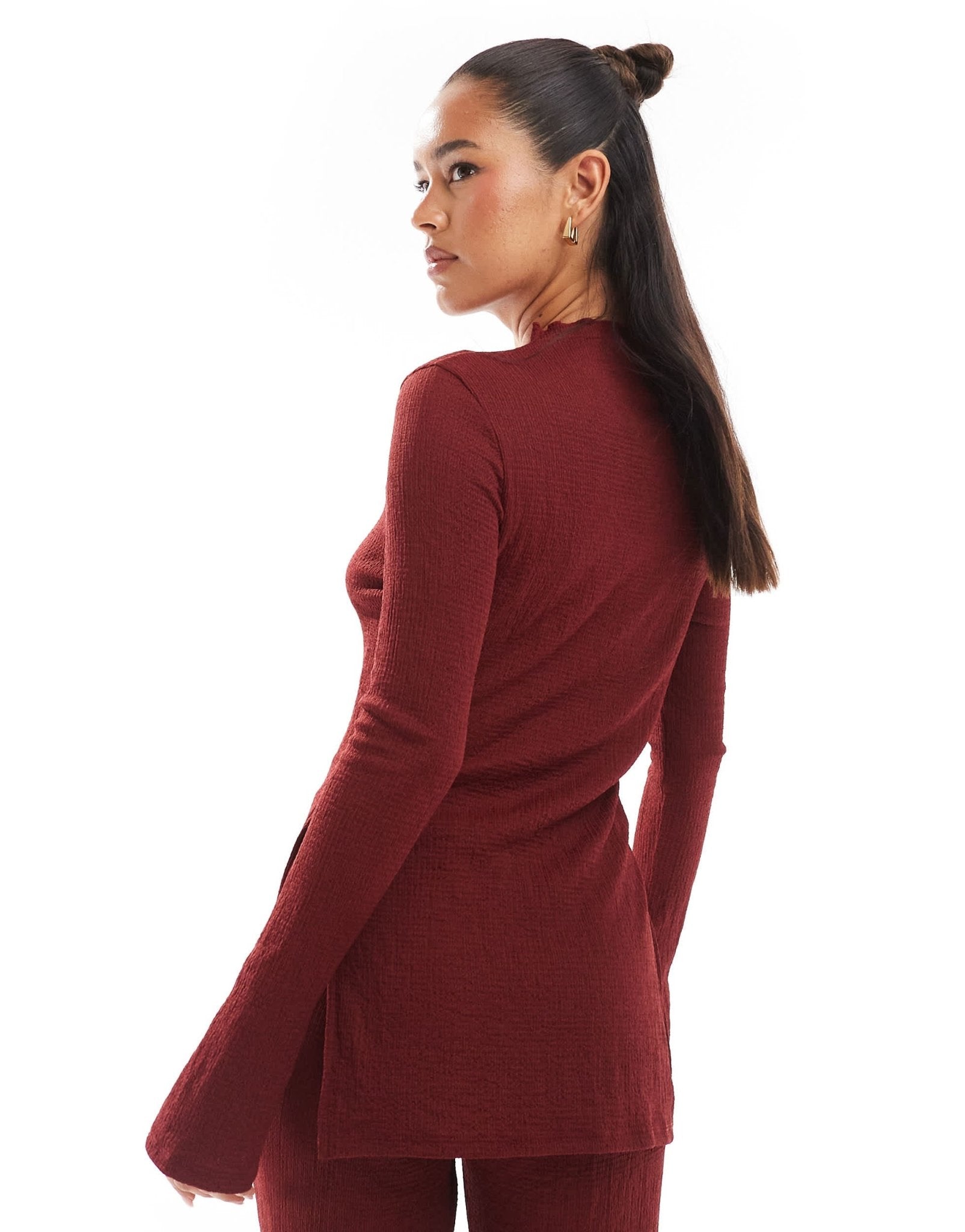 ONLY side split textured top co - ord in burgundy - ASOS Sample Sale