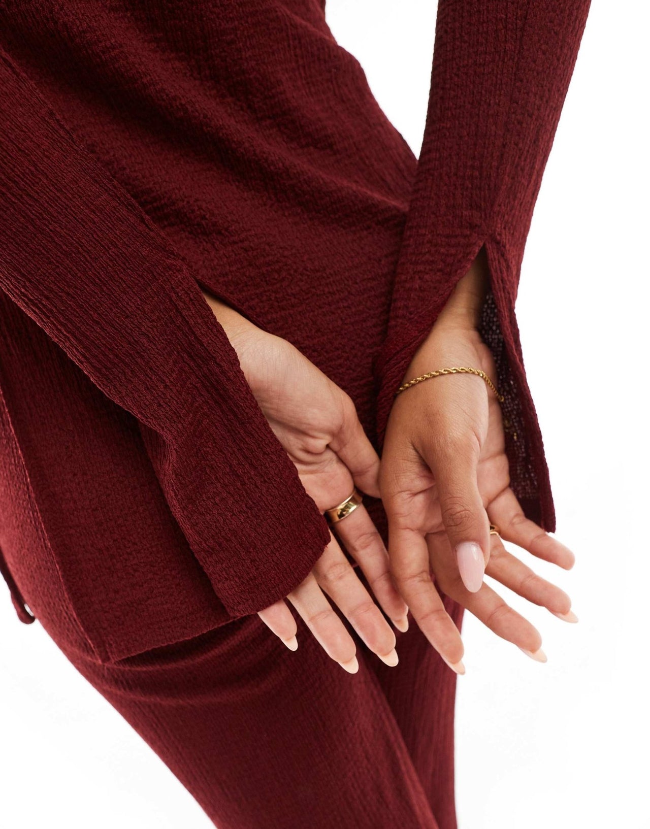 ONLY side split textured top co - ord in burgundy - ASOS Sample Sale