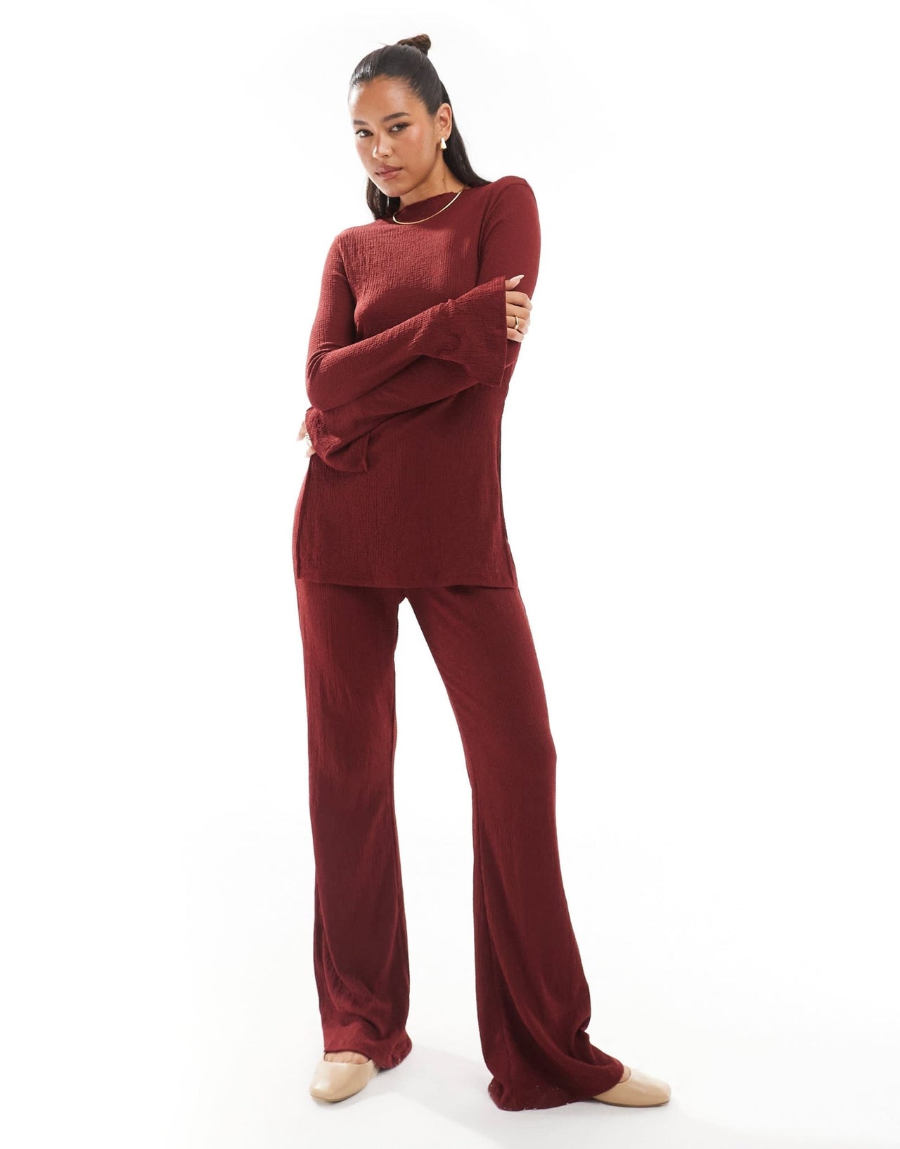 ONLY side split textured top co - ord in burgundy - ASOS Sample Sale