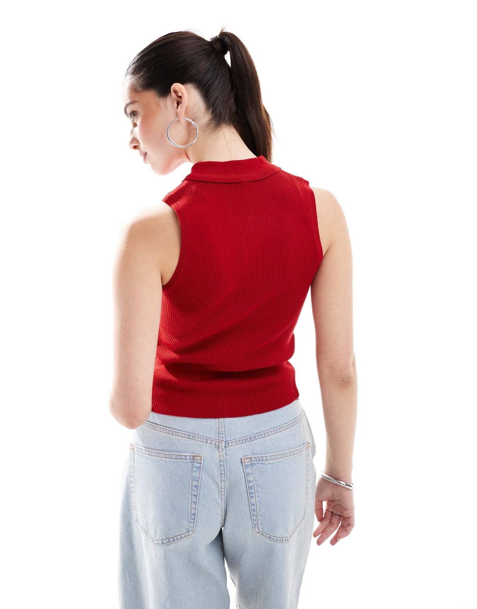 ONLY sleeveless knitted polo top in red - ASOS Sample Sale