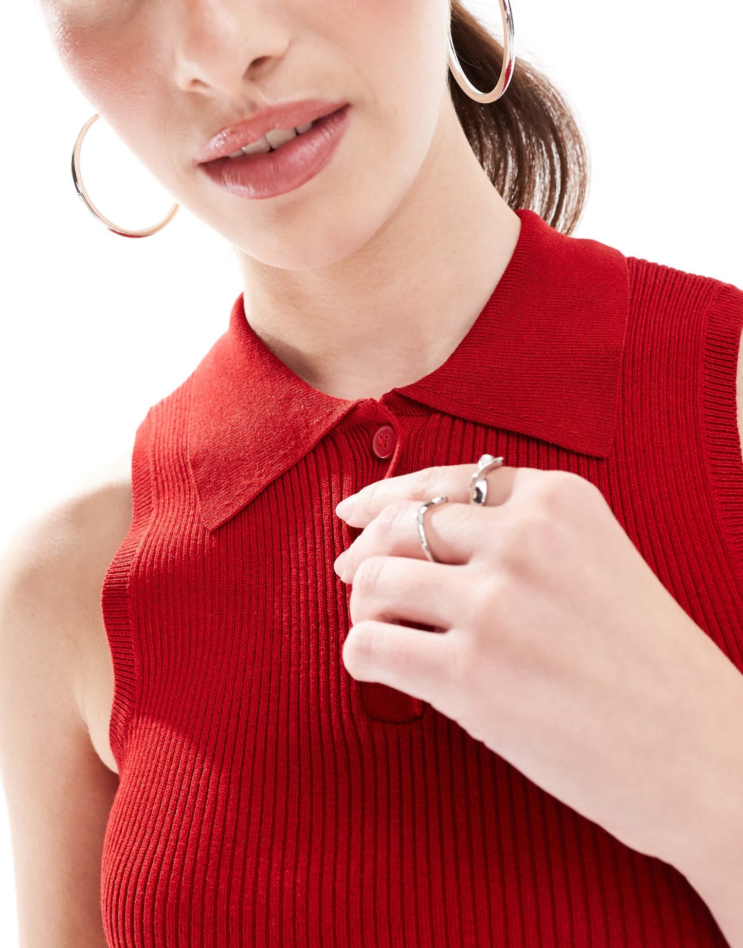 ONLY sleeveless knitted polo top in red - ASOS Sample Sale