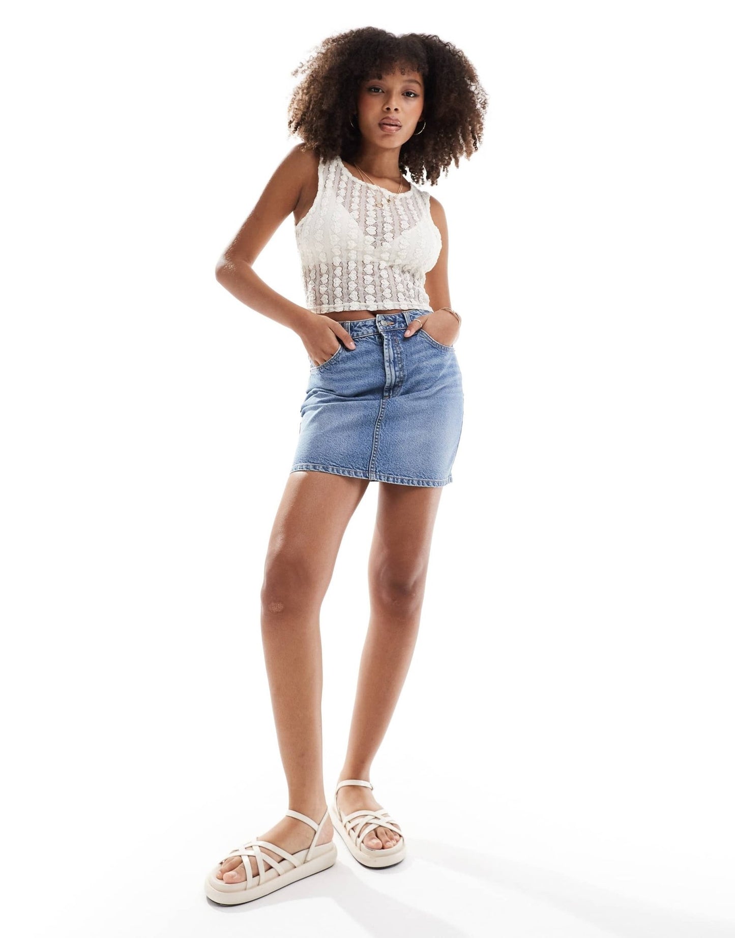 ONLY sleeveless sheer heart top in cream - ASOS Sample Sale