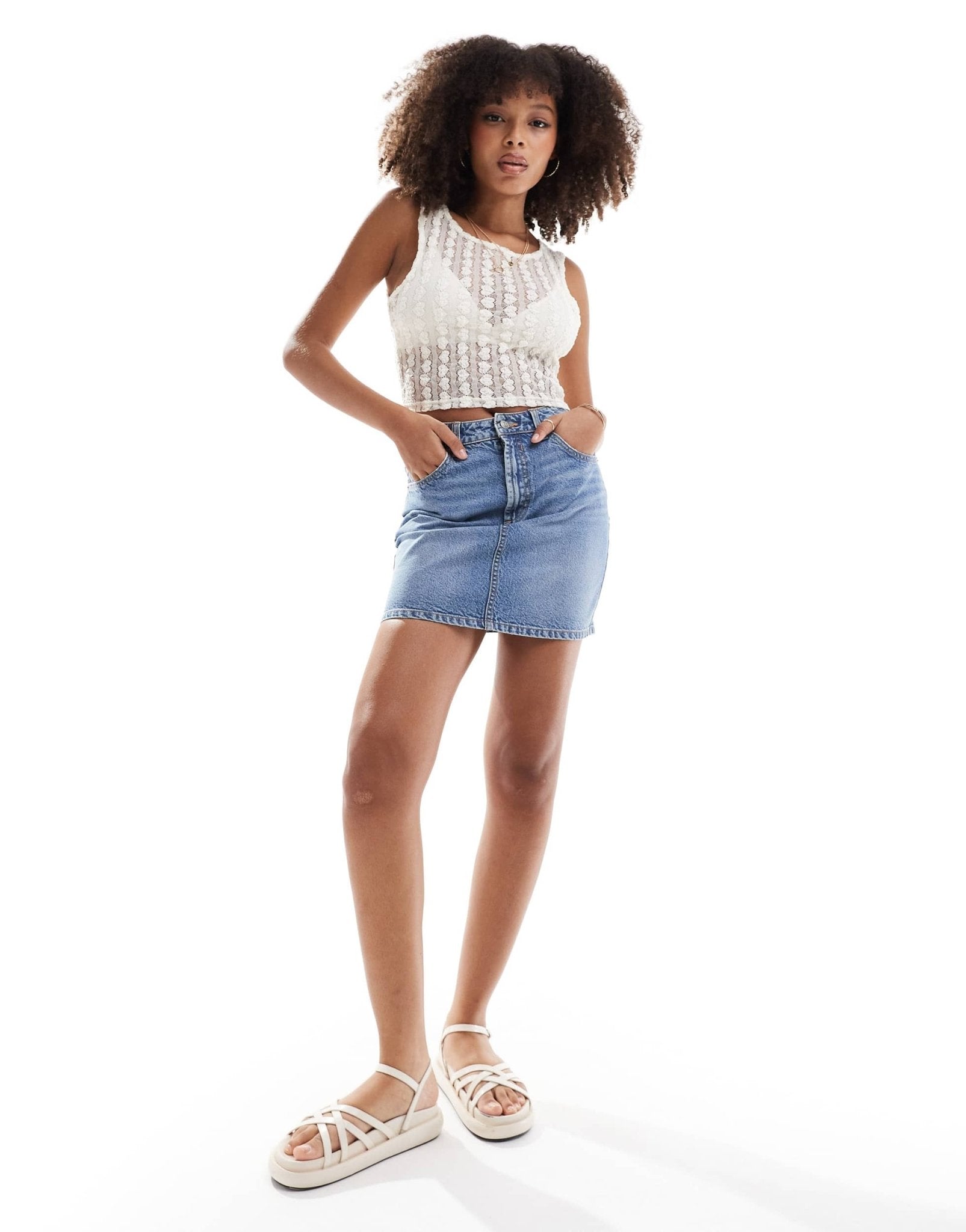 ONLY sleeveless sheer heart top in cream - ASOS Sample Sale