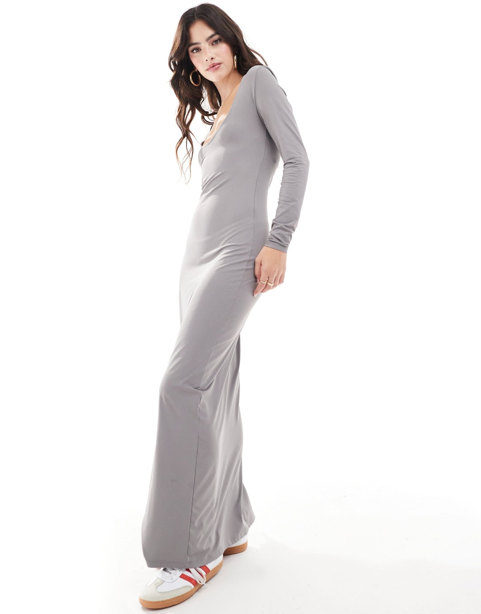 ONLY slinky seamless maxi dress in light grey - ASOS Sample Sale