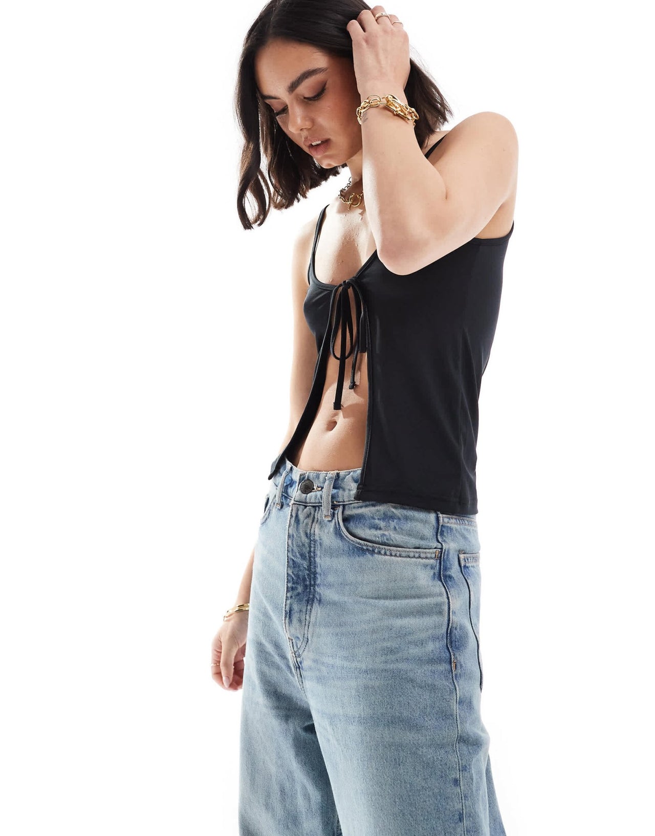 ONLY slinky tie detail cami top in black - ASOS Sample Sale