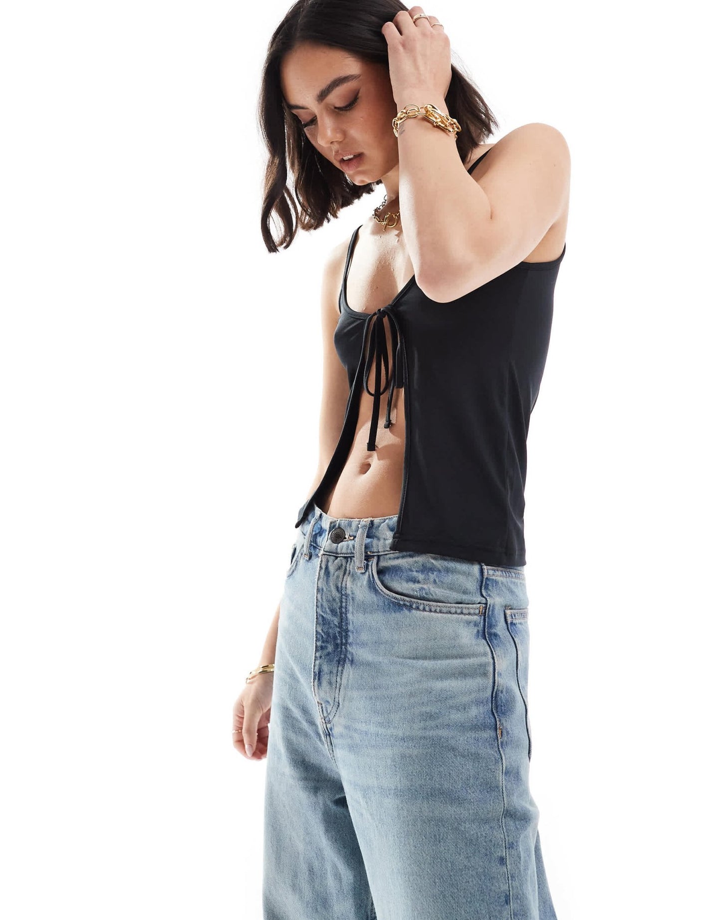 ONLY slinky tie detail cami top in black - ASOS Sample Sale