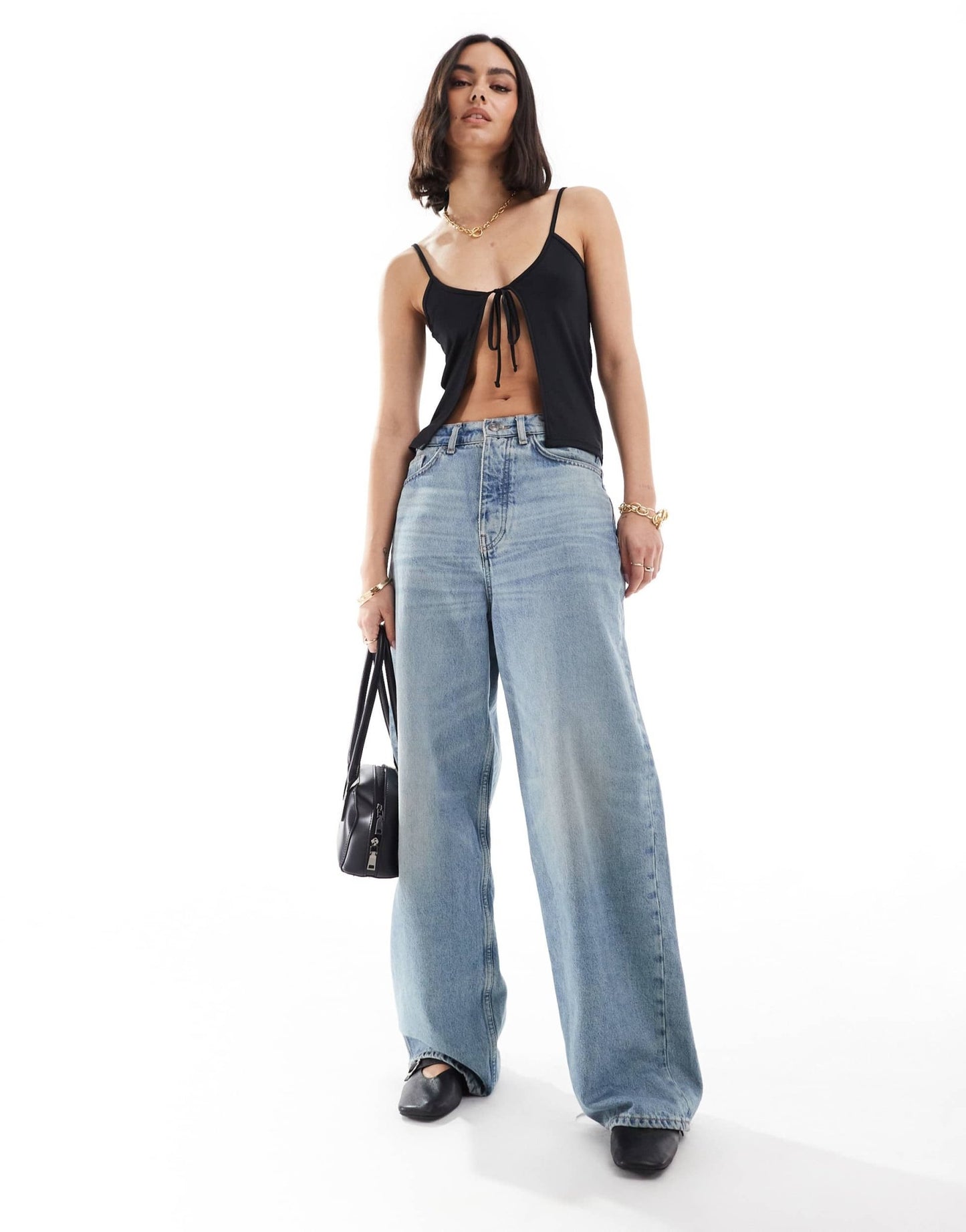 ONLY slinky tie detail cami top in black - ASOS Sample Sale